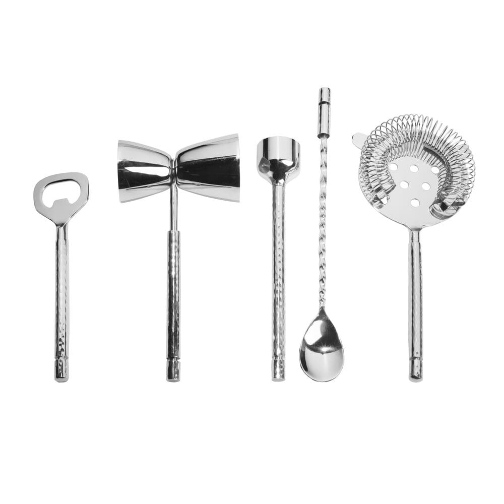 Premium Hammered 6-Piece Bar Tool Set - Stainless Steel Cocktail Mixing Kit with Jigger, Shaker & Strainer - Perfect for Home Bars, Cocktail Parties & Professional Bartenders