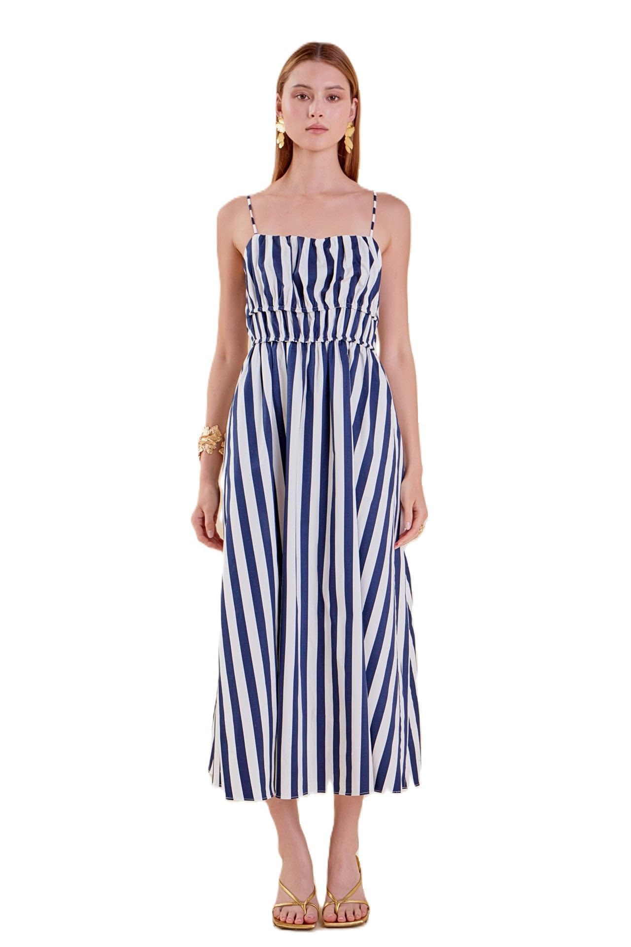 English Factory Striped Sleeveless Maxi Dress for Women - Summer Beach Vacation, Garden Party & Casual Outfit