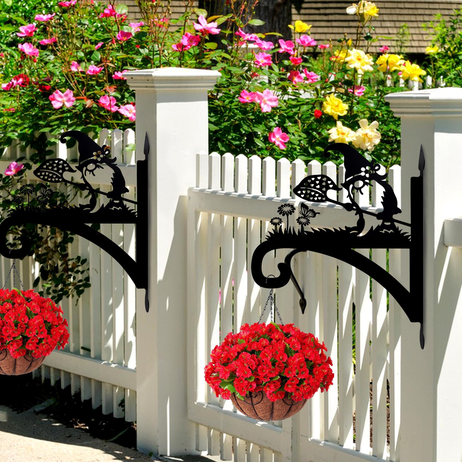 Heavy Duty Iron Gnome Silhouette Plant Hangers - 11 Inch Decorative Outdoor Hanging Brackets for Flower Pots, Bird Feeders, Lanterns & Wind Chimes - Perfect for Garden, Patio, and Porch Decor