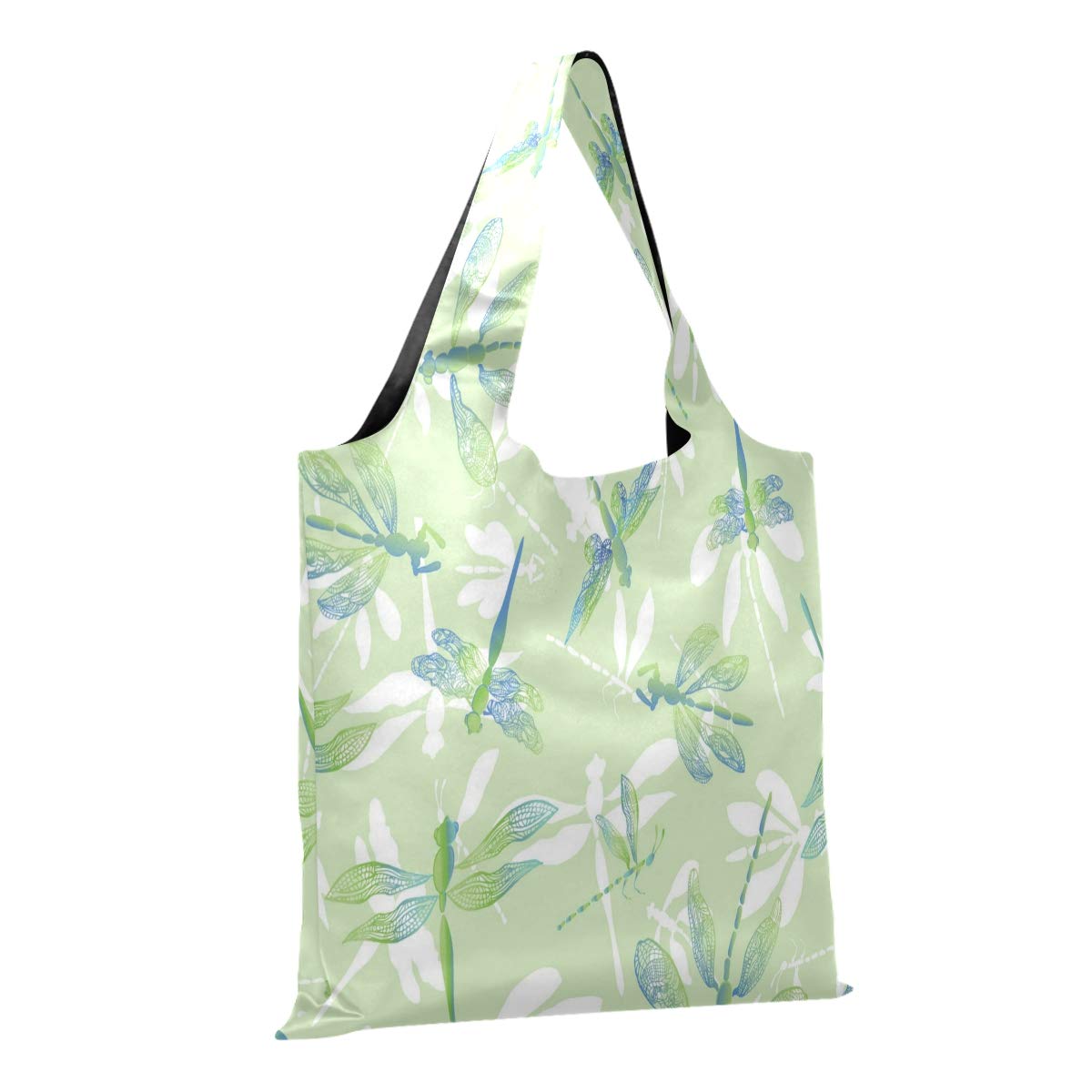 Blueangle Dragonfly Lace Design Reusable Grocery Bags - Large Foldable Shopping Tote with Long Handle, Eco-Friendly Produce Bag (Packs into Pouch) - Perfect for Farmers Markets, Grocery Shopping & Travel