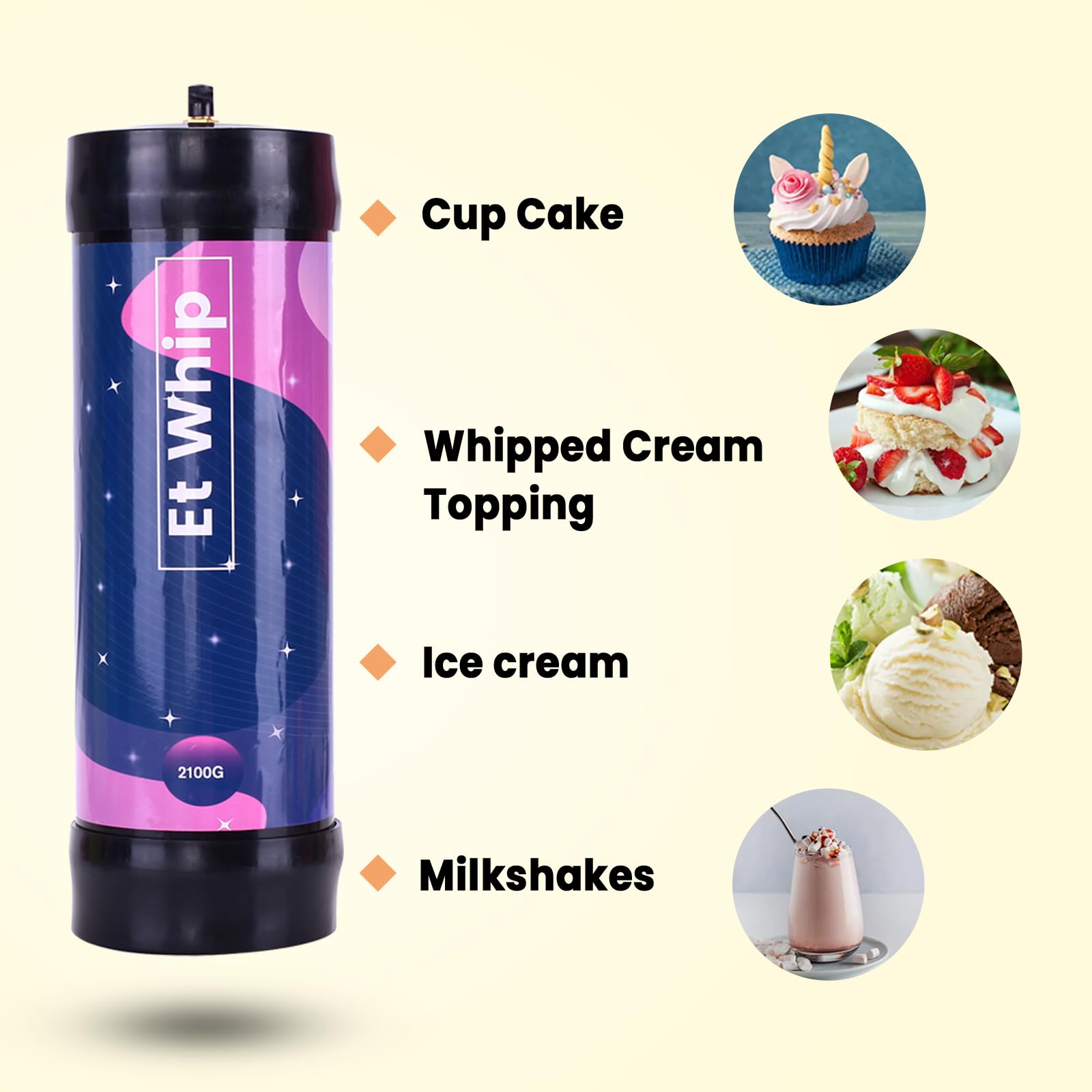 3.3L Nitrous Oxide Tank - 2100g Whipped Cream Charger (1 Count) for Professional Desserts & Coffee Shops | Perfect for Making Whipped Cream, Dessert Toppings & Barista Creations