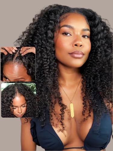 V Part Wig Kinky Curly Black Color
