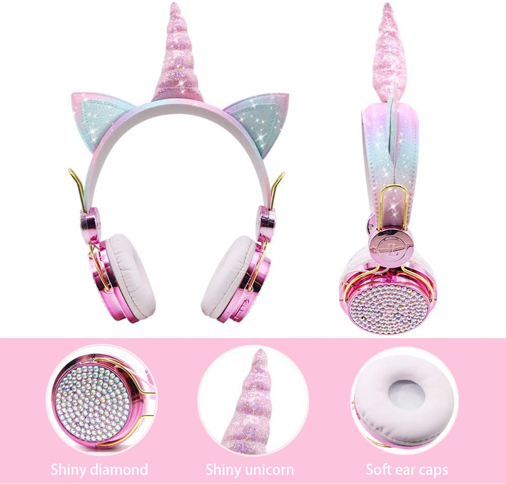 Wireless Unicorn Headphones for Kids - Bluetooth Headset with Microphone, Adjustable Headband & Over-Ear Design - Perfect for Online Learning, School, Kindle, Tablet & PC Use - Cute Girls Headphones for Studying, Gaming & Travel