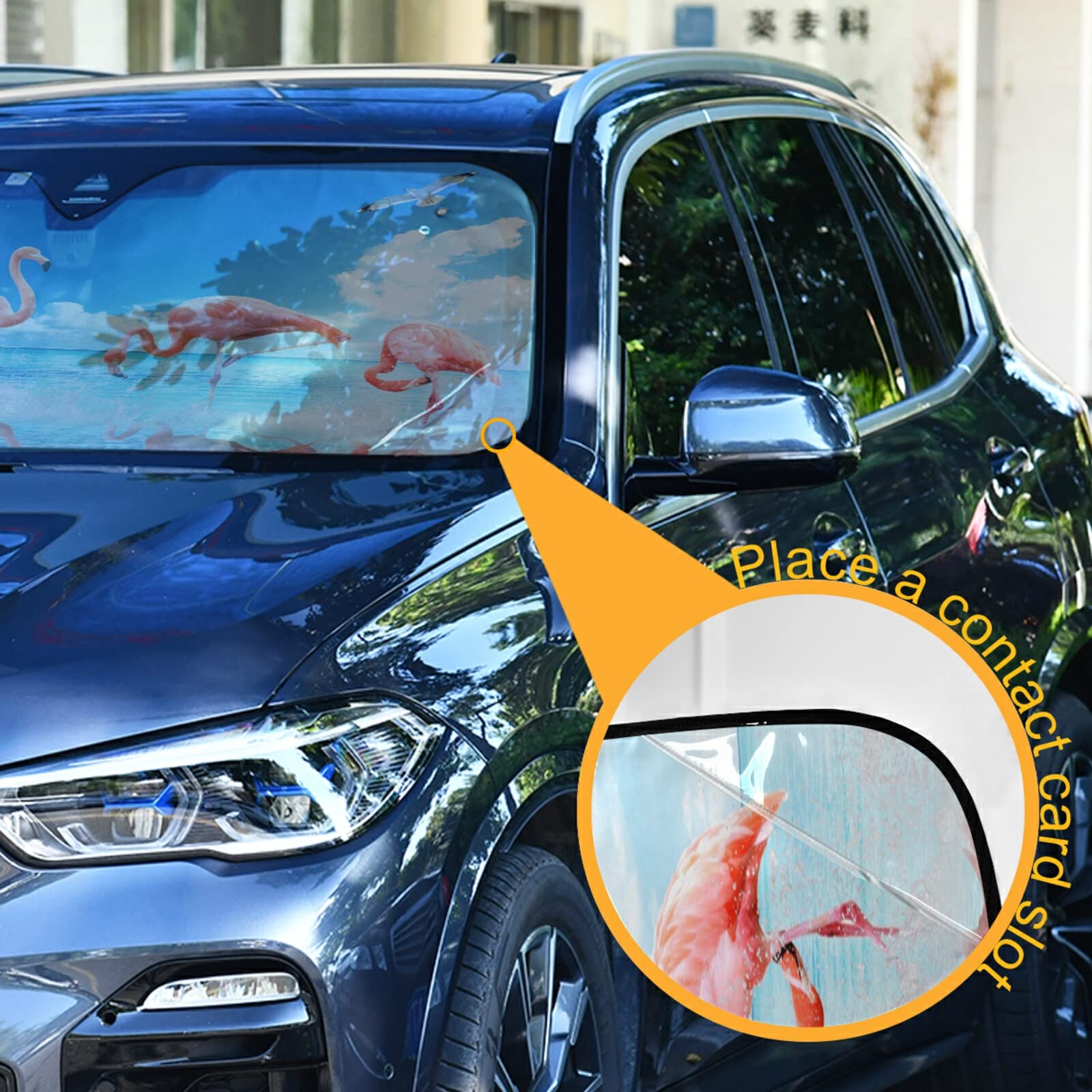 Boccsty Tropical Flamingo Car Windshield Sun Shade - Foldable UV Protection Sun Visor for Summer & Beach - Universal Fit for Men, Women & Baby Car Accessories - Perfect for Road Trips, Parking & Outdoor Adventures