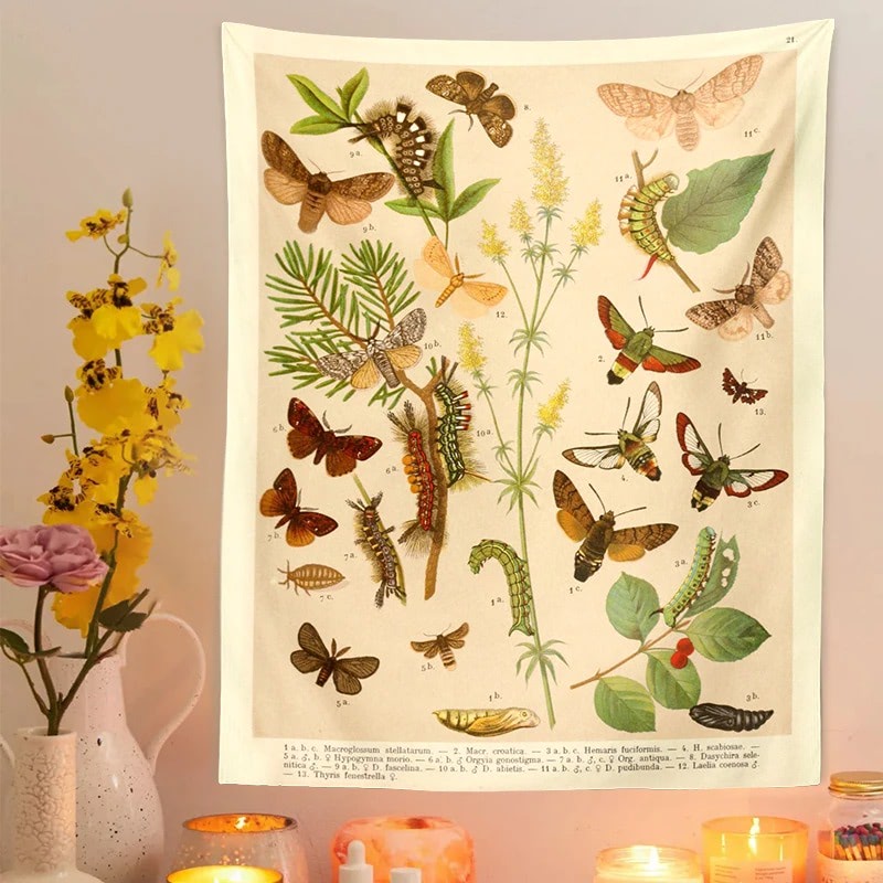 Butterfly Species Botanical Tapestry Wall Hanging - Nature Inspired Home Decor for Living Room, Bedroom & Office