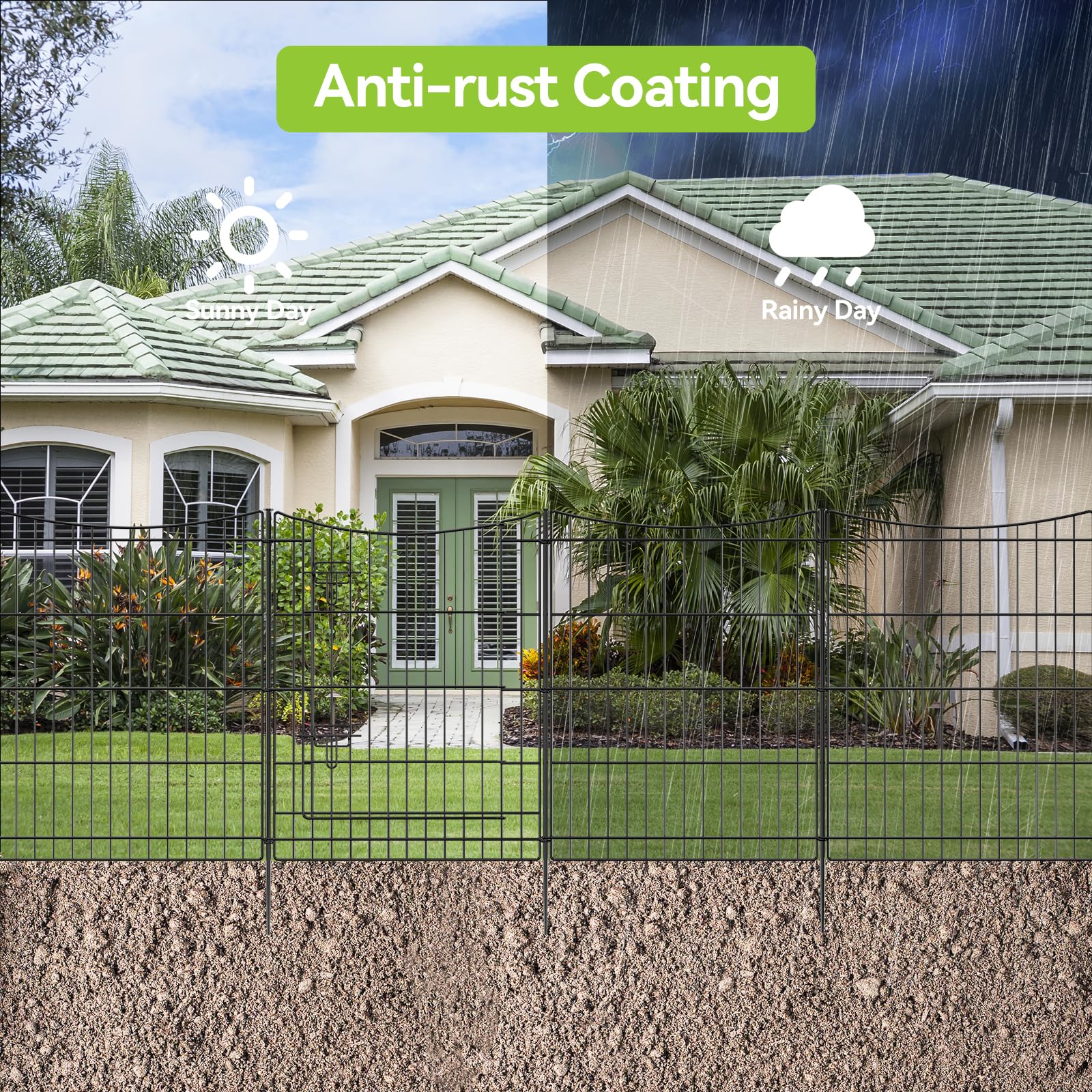 INJOPEXI 12-Panel Decorative Metal Garden Fence - 23.6ft Length × 30in Height, Includes 11 Panels + 1 Gate | No Dig Rustproof Animal Barrier for Dogs, Rabbits & Pets | Perfect for Outdoor Yards, Gardens & Backyard Protection
