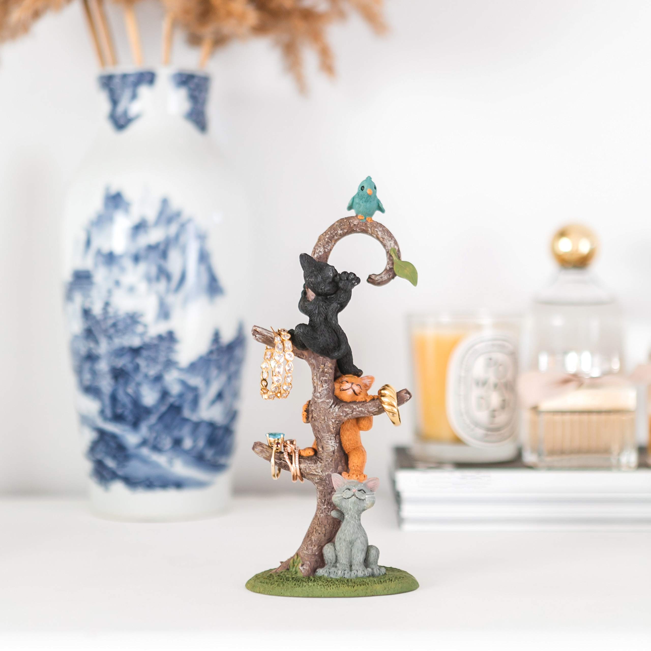 Happy Cat Climbing Tree Ring Holder - Cute Cat Lover Gift for Women & Girls - Home Decor
