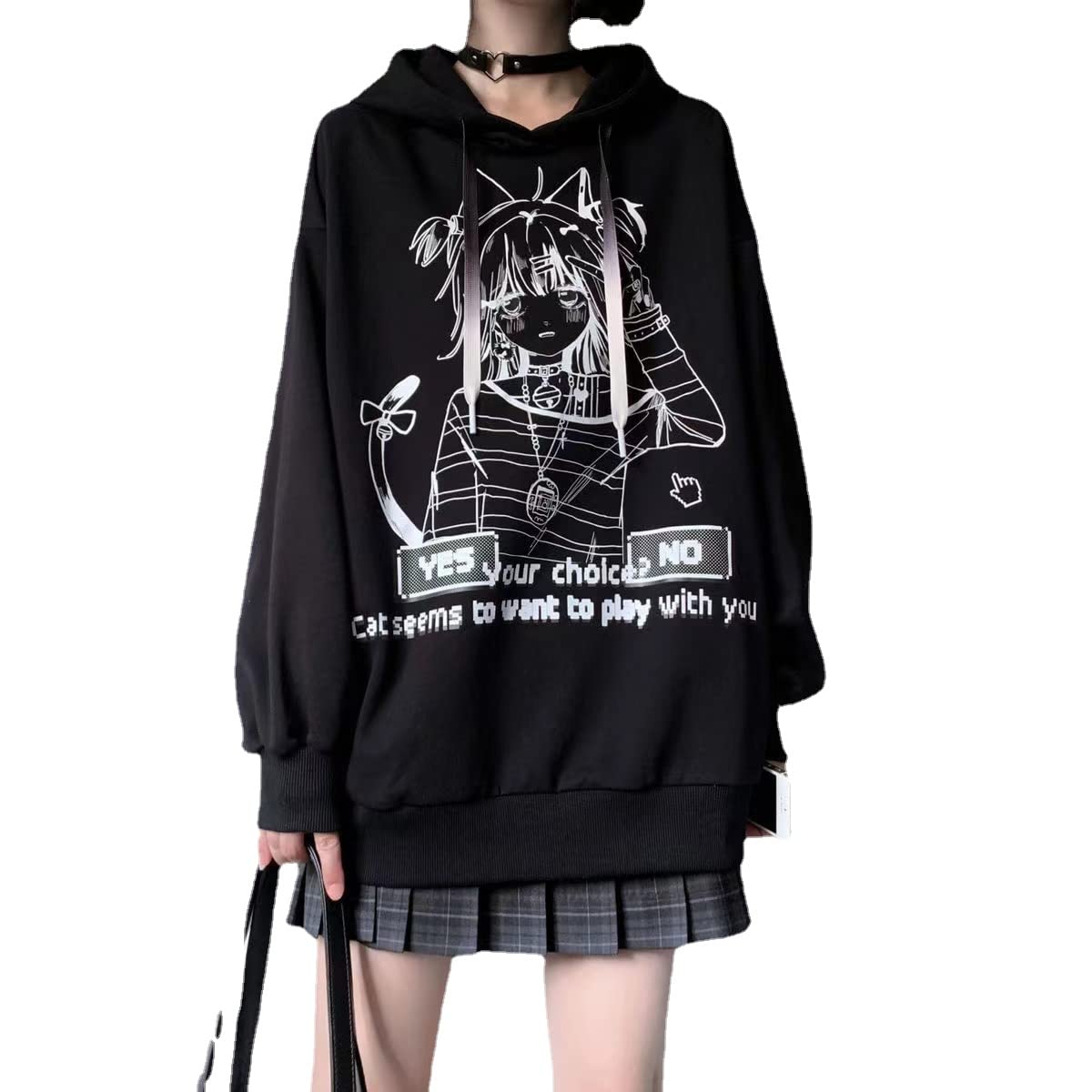 YUESUO Japanese Harajuku Kawaii Anime Girl Hoodie - Cute Oversized Emo Gothic Sweatshirt for Teens | Perfect for Cosplay, Streetwear & Casual Outfits