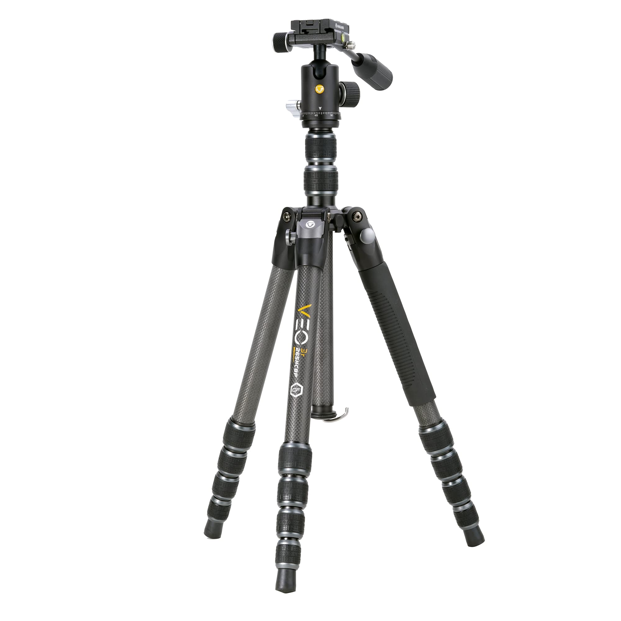 Vanguard VEO3T265HCBP Carbon Fiber Travel Tripod with Ball Head - Lightweight & Compact for Photography, Vlogging & Travel - Removable Pan Handle & Quick Shoe with Built-in Smartphone Mount