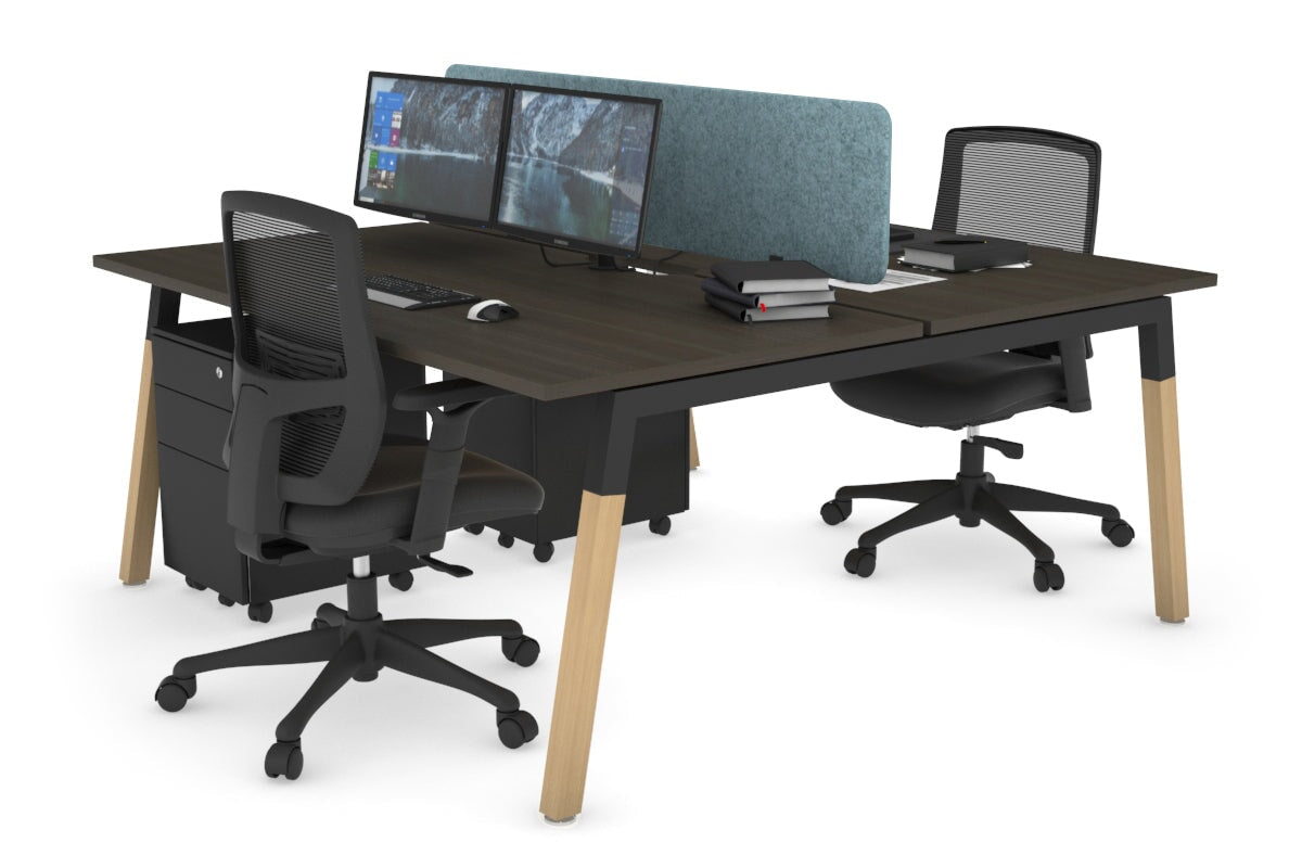 Quadro A Legs 2-Person Office Workstation with Wood Legs & Cross Beam - 1400L x 800W Dimensions with Cable Management Scallop - Perfect for Shared Workspaces and Collaborative Office Environments