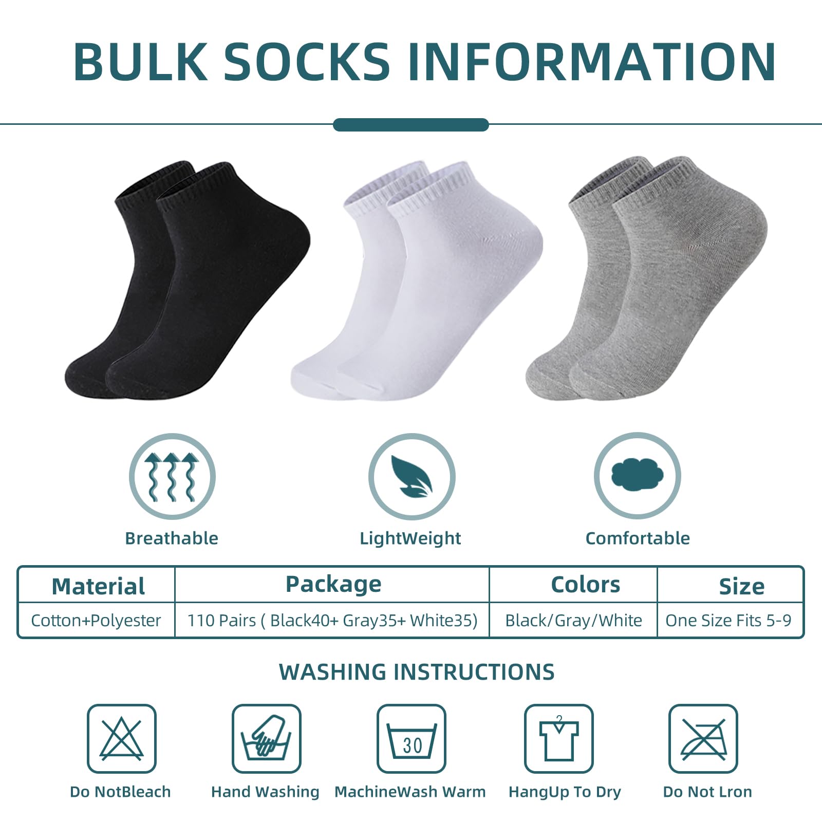 110 Pairs Men's Breathable Casual Ankle Socks Bulk Pack - Comfortable Sports Socks for Running, Gym & Daily Wear - Unisex Adult Socks for Homeless Shelter Donations & Everyday Use