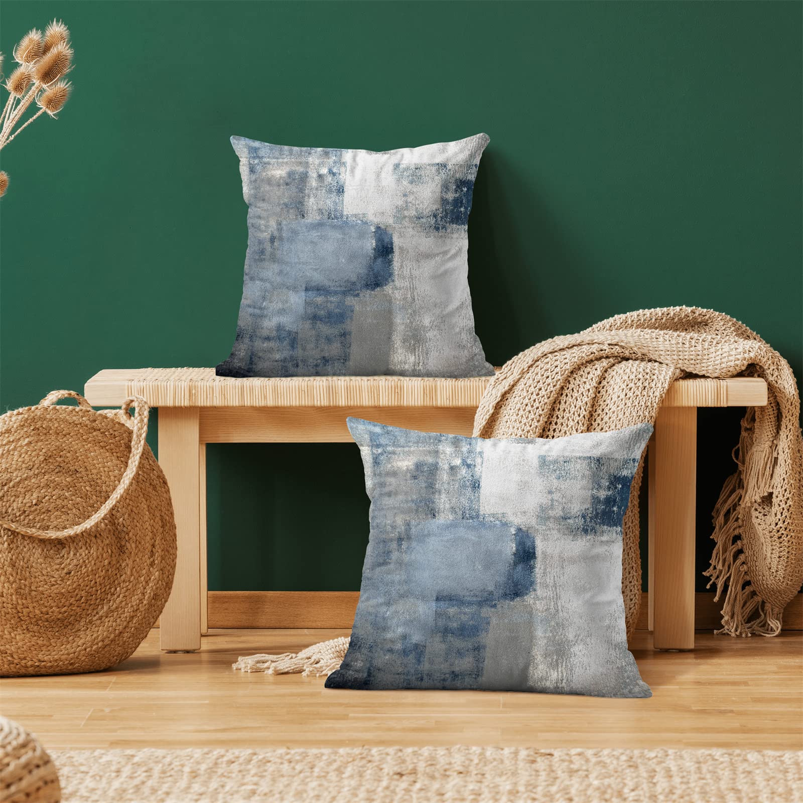 Navy Blue & Grey Abstract Throw Pillow Covers 18x18 Inch (2 Pack) - Modern Geometric Cushion Covers for Sofa, Couch & Bed - Home Decor Gift Idea for Living Room & Bedroom