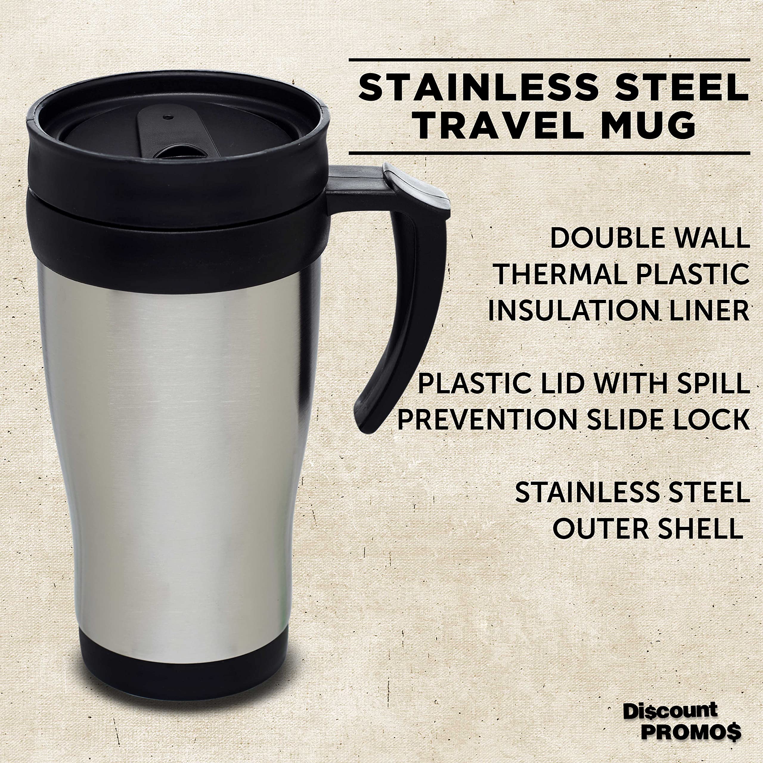 Premium 14 oz Stainless Steel Travel Mugs with Handle - Set of 10 Bulk Pack - Insulated Hot & Cold Beverage Containers for Coffee, Tea, Soda - Ideal for Office, Camping, Travel & Gifts - Silver