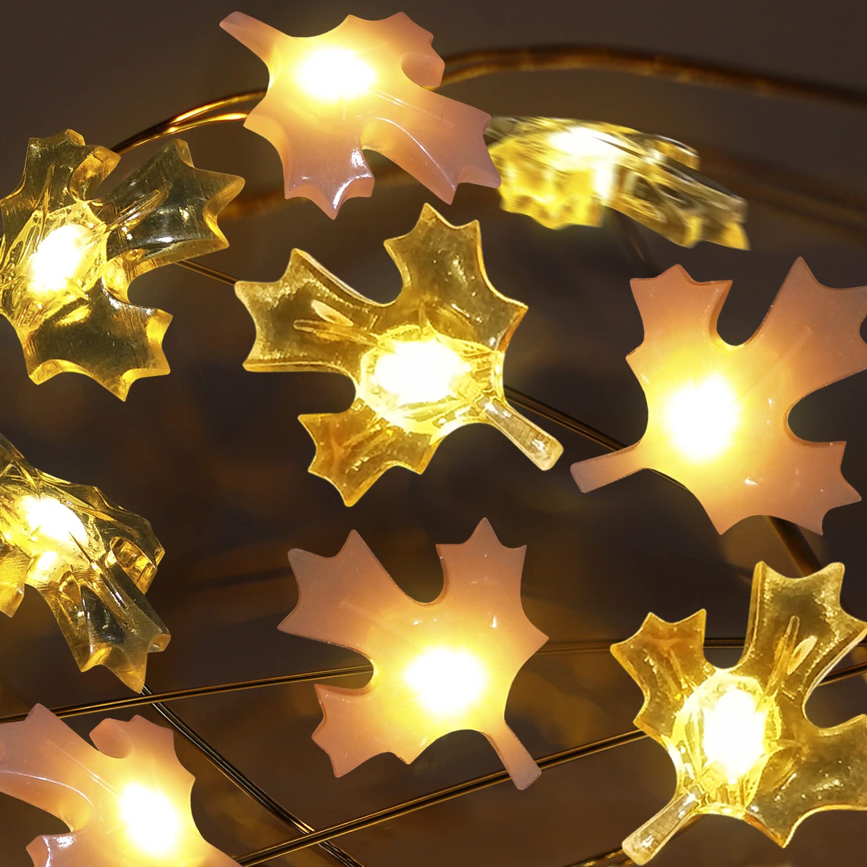 FURORA LIGHTING 20 LED Warm White Fairy Lights with 6/18 Hour Timer - 90 Inch Battery Operated Maple Leaf String Lights for Bedroom, Wedding, Party & Home Decor (Yellow & Pink)