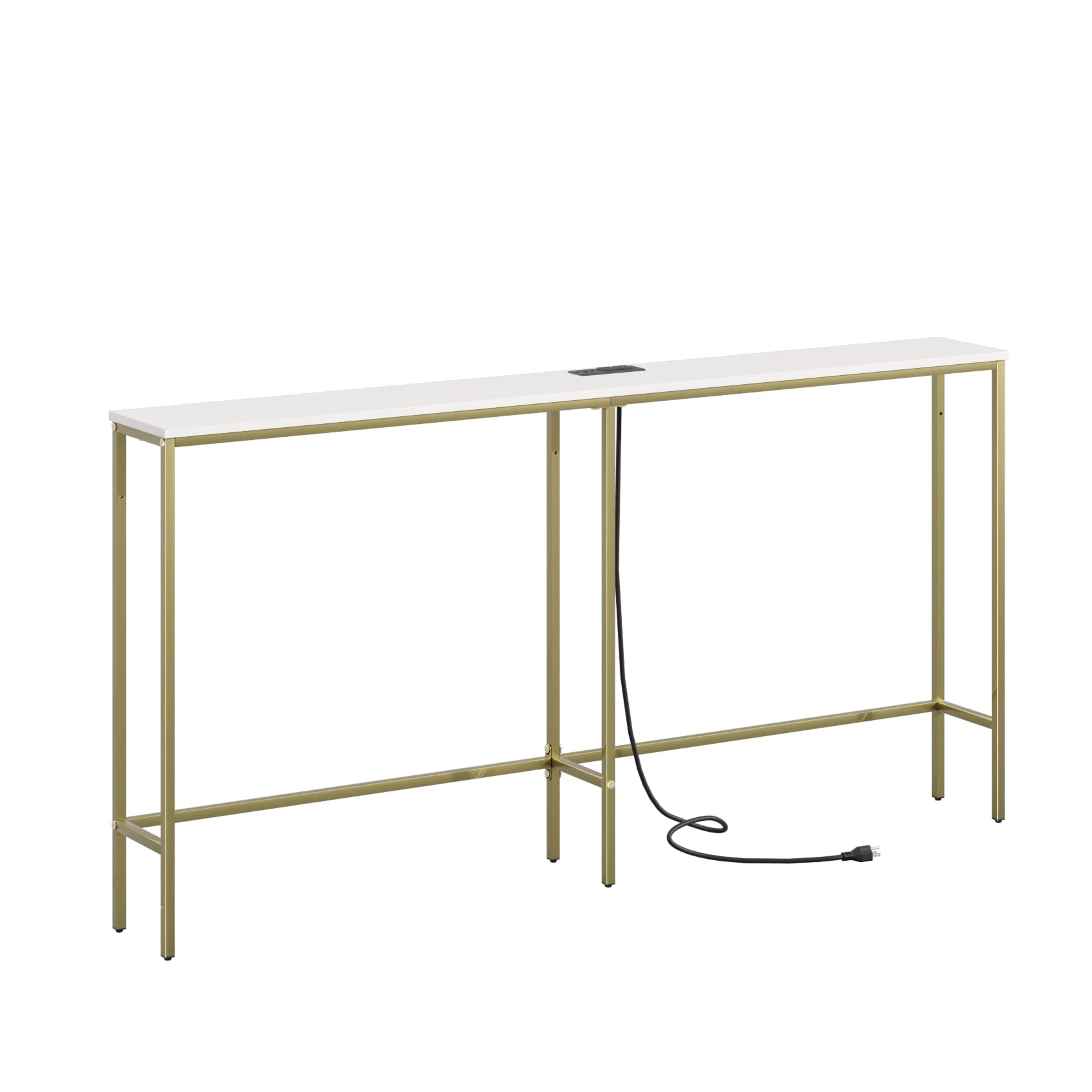 Modern Industrial Console Table with Power Outlets - Narrow Long Wood Sofa Table with USB Charging - Entryway & Living Room Side Table (Classic White, 8