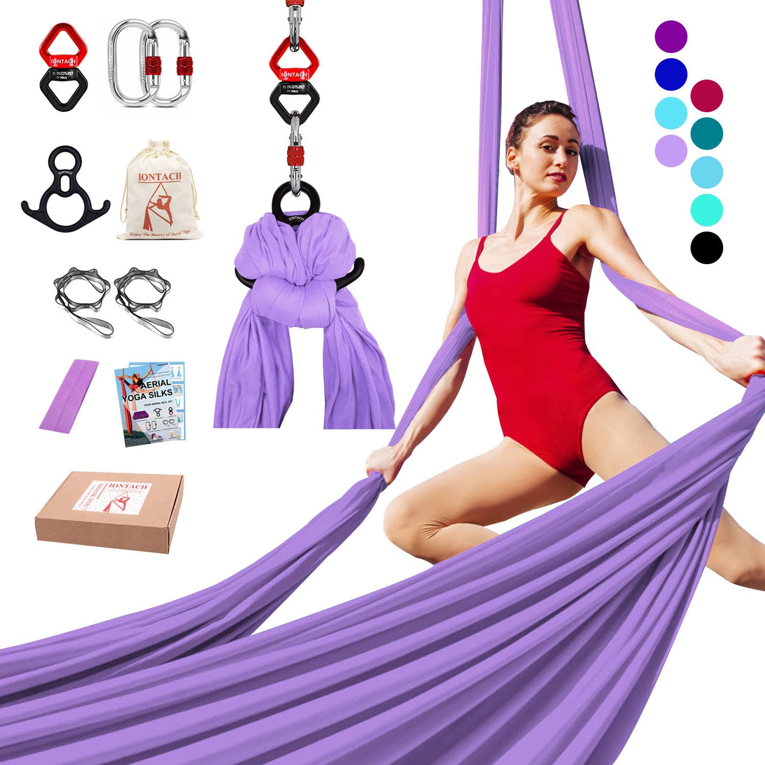 IONTACH Aerial Silks Yoga Swing Set - 9 Yards Low-Stretch Fabric Hammock Kit for Beginners with Full Accessories | Perfect for Home Yoga, Dance Training & Aerial Fitness Practice