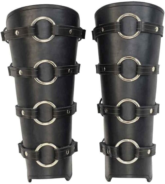 Authentic Berserker Leather Greaves - Medieval Knight Warrior Leg Armor - Handcrafted Leather Leg Protection for LARP, Cosplay & Renaissance Fairs - Perfect for Historical Reenactments & Fantasy Costumes