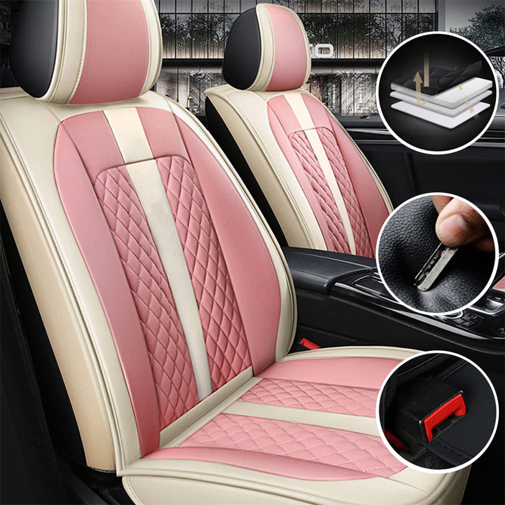 Premium Universal Car Seat Covers - 2-Piece Set for Honda Accord 2003-2019 Models | Soft Leather Seat Protectors with Cushion Support | Beige & Pink Color Options | Perfect for Daily Commuting, Road Trips and Protecting Your Car Seats