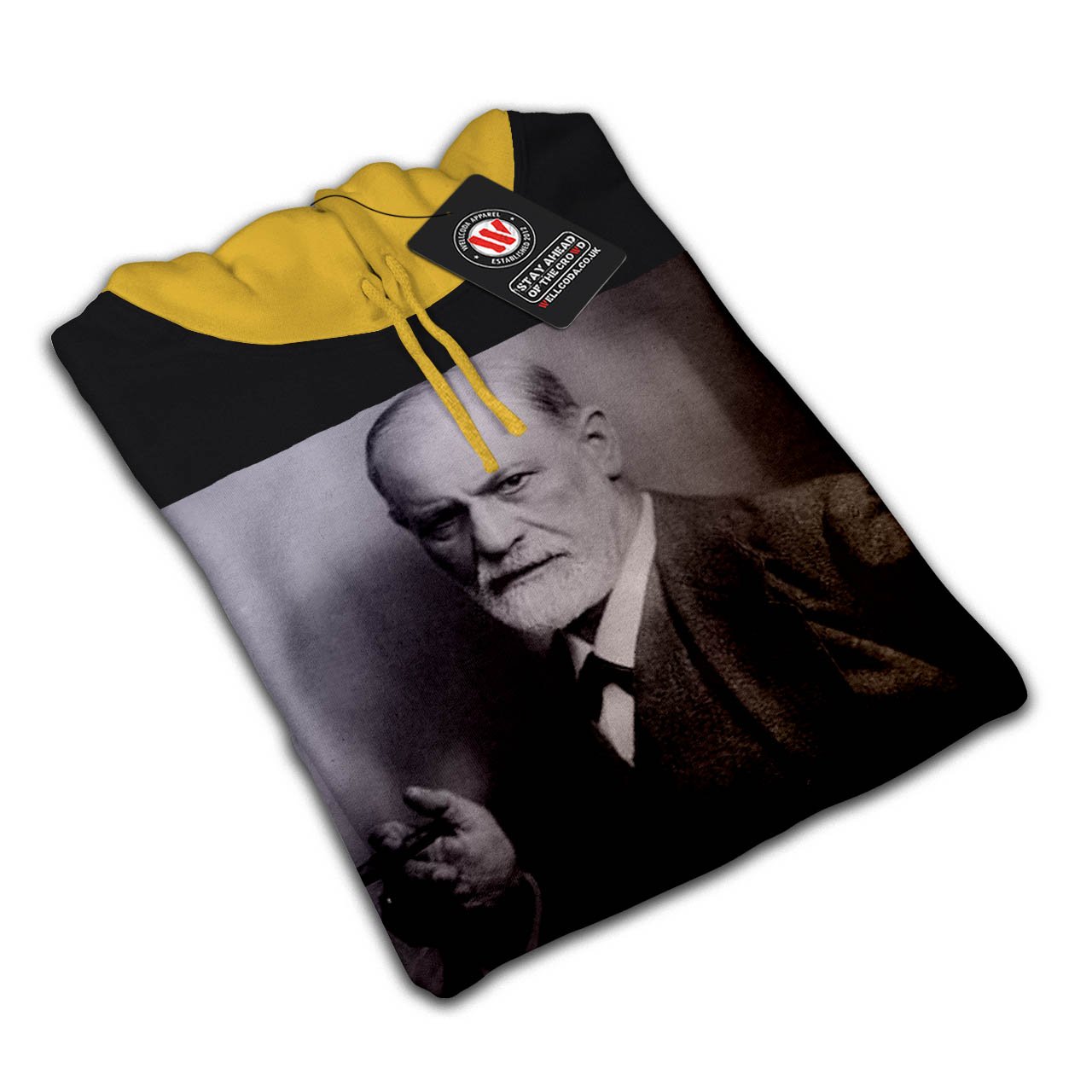 Wellcoda Sigmund Freud Contrast Hoodie for Men - Psychoanalysis Themed Hooded Sweatshirt | Perfect for Psychology Enthusiasts, College Students & Unique Gift Ideas