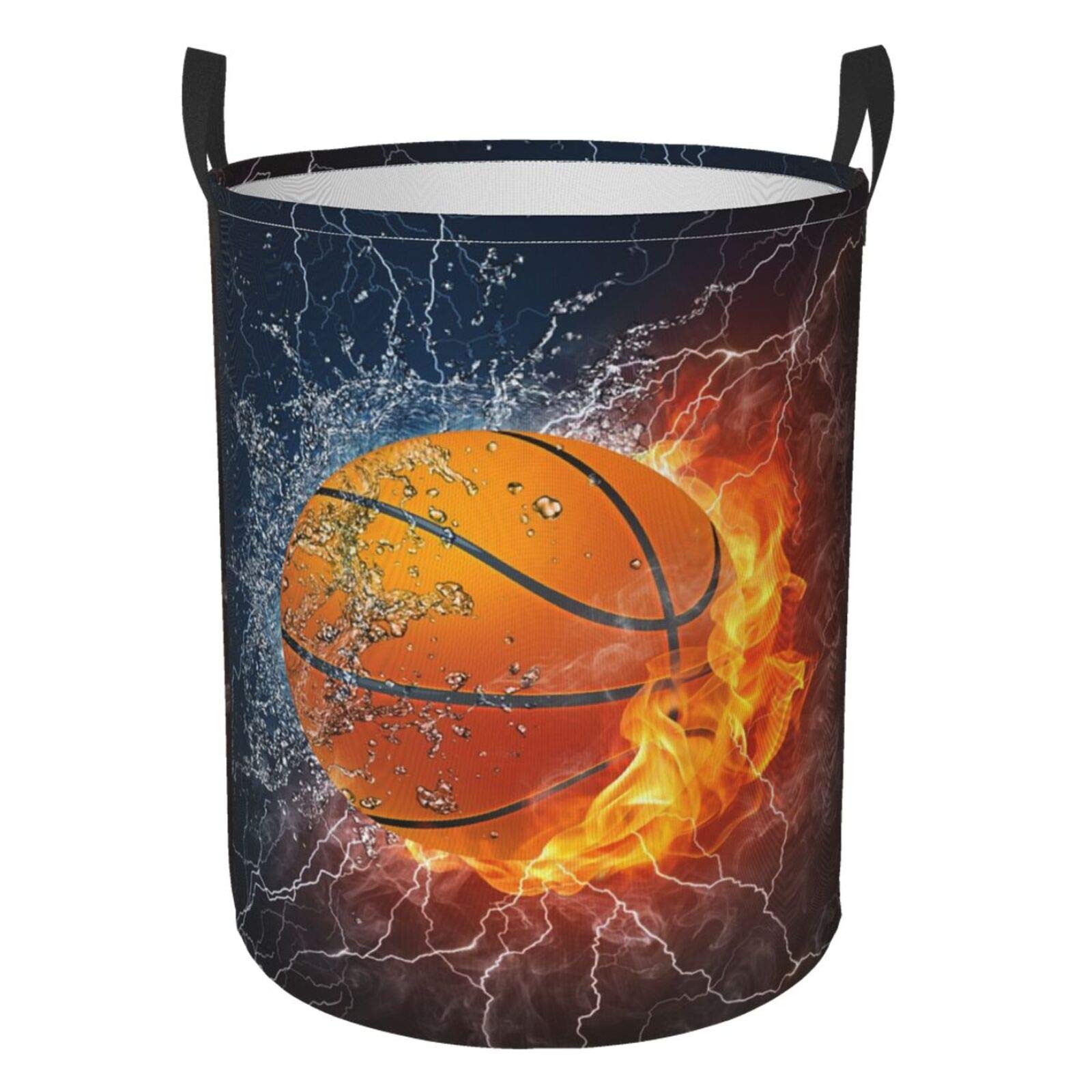 3D Fire Basketball Collapsible Laundry Basket with Handle - Waterproof Fabric Hamper for Clothes, Toys & Storage - Large Capacity Organizer Bin for Bedroom, Bathroom & Dorm Room - Perfect for Sports Fans & College Students