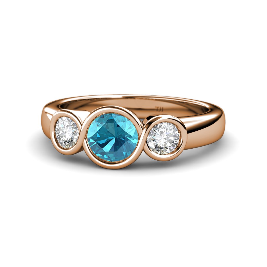 1.95ct London Blue Topaz & Diamond Infinity Three Stone Ring in 14K Rose Gold (SI2, G) - Elegant Anniversary Gift for Her, Wedding Jewelry, Engagement Promise Ring