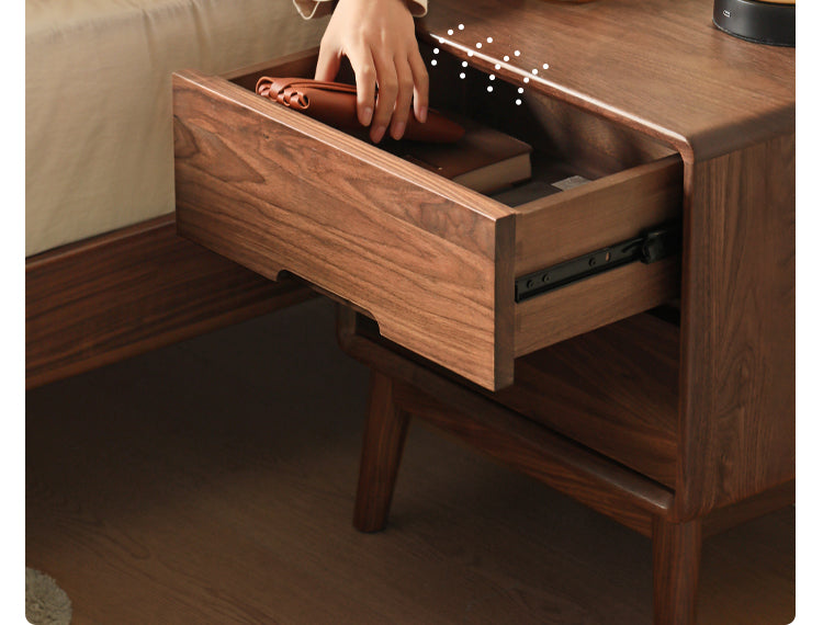 Premium Black Walnut Solid Wood Nightstand with Storage - Modern Bedside Table for Bedroom, Living Room & Guest Room - Durable & Stylish Furniture for Home Decor
