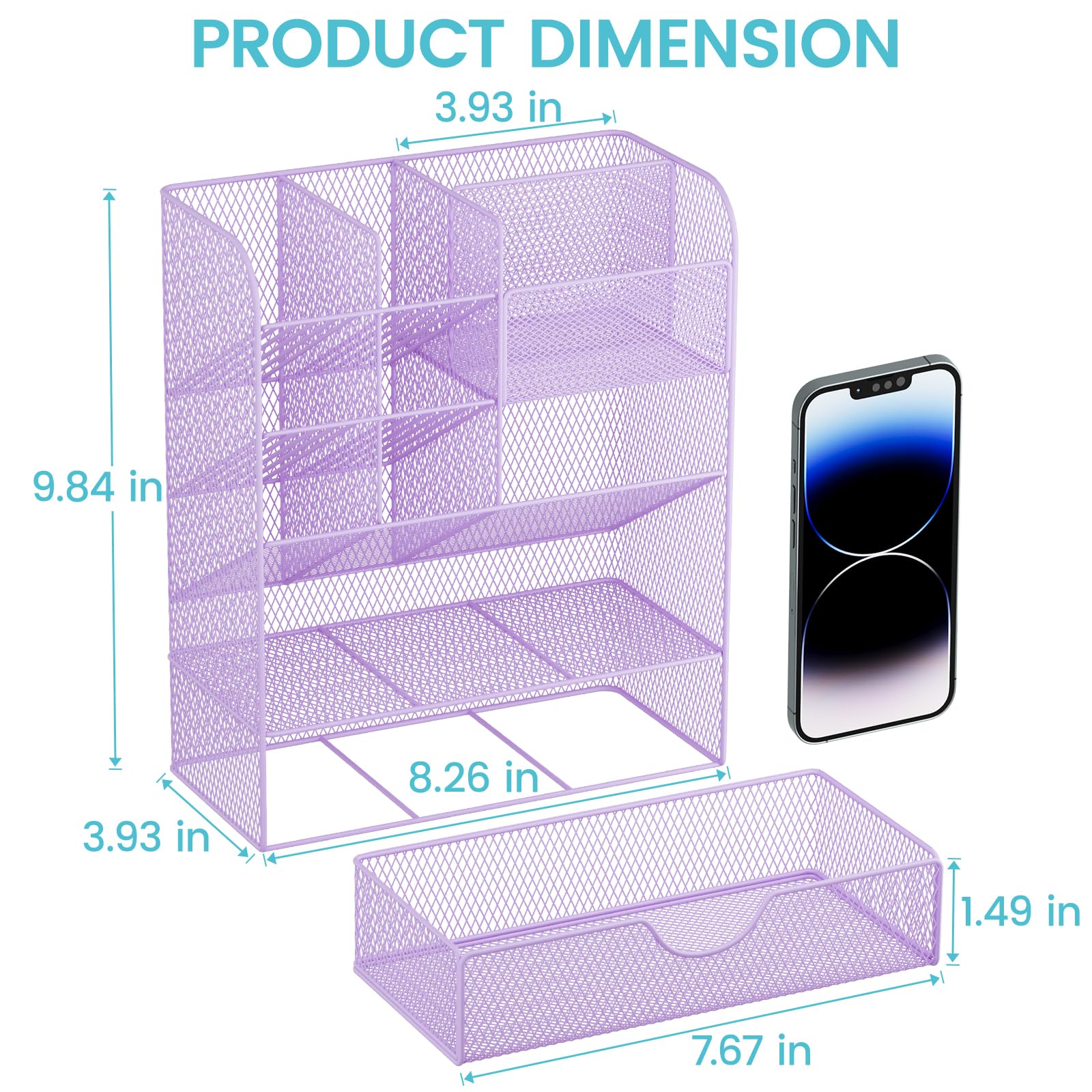 Purple Desk Organizer with Drawer - Pencil & Pen Holder for Office, School & Home | Workspace Desktop Organizer for Art Supplies & Stationery | Perfect for Study, Work & Crafting
