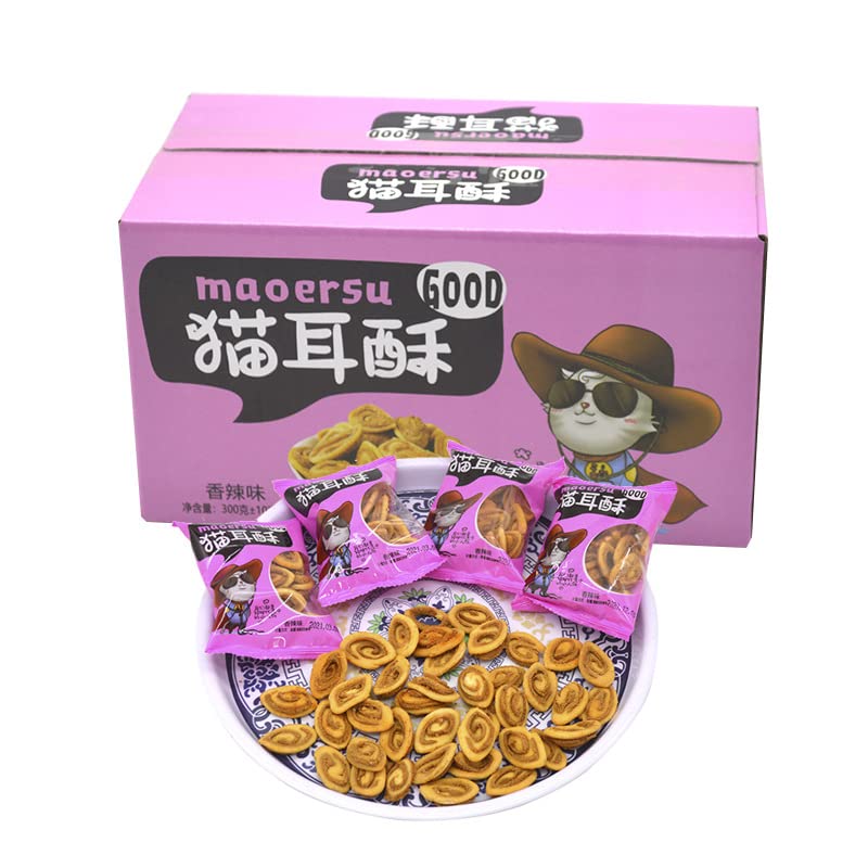 Crunchy Cat Ear Senbei Snacks - 300g (3 Pack, Spicy Flavor) | Authentic Japanese Crispy Rice Crackers for Kids & Adults | Perfect for Parties, Movie Nights & School Lunches