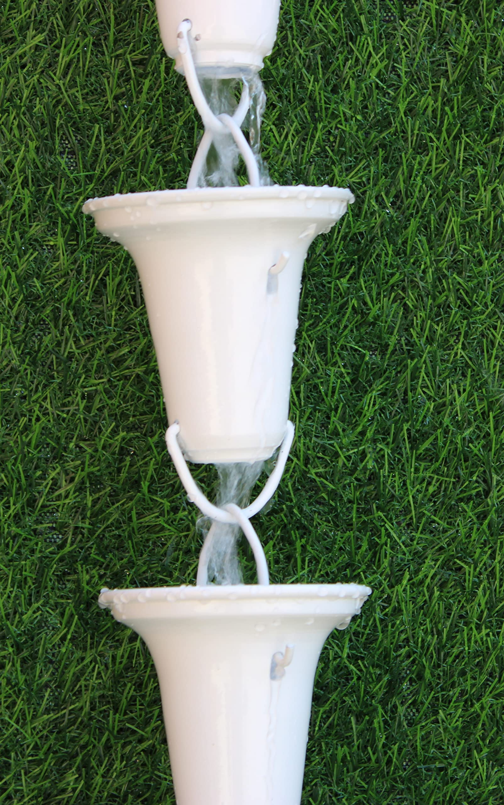 KAM Home Flared Cups Rain Chain with Brass Bolt Gutter Adapter - 12 Pack White for Easy Rainwater Drainage | Perfect for Garden, Patio & Downspout Decoration