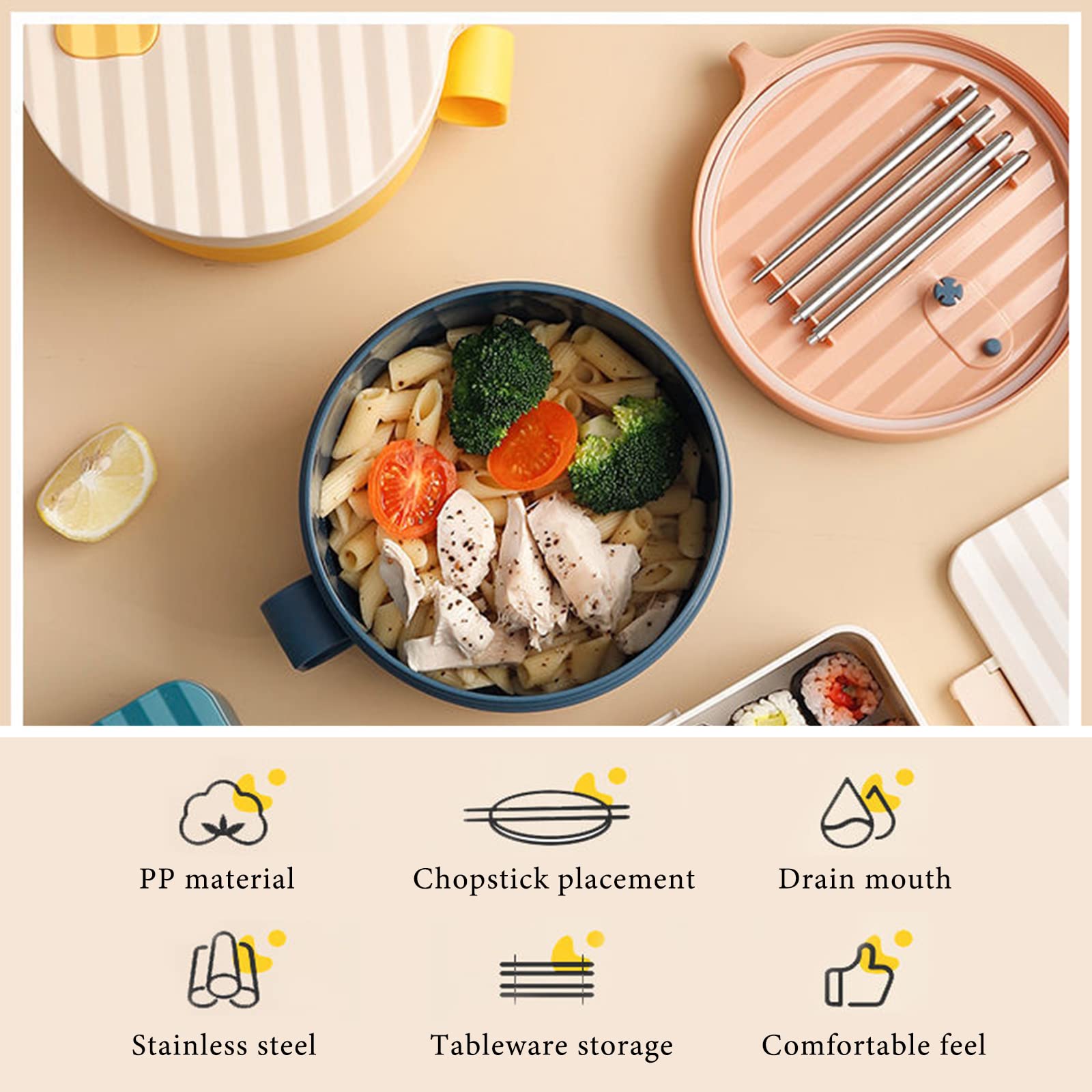 Microwave Safe Ramen Noodle Bowl with Lid & Chopsticks - BPA-Free, Dishwasher Safe, Easy Grip Handles - Perfect for Home, Office, College Dorm (Yellow & Green) - Quick Meals, Instant Noodles, Soup & Snacks