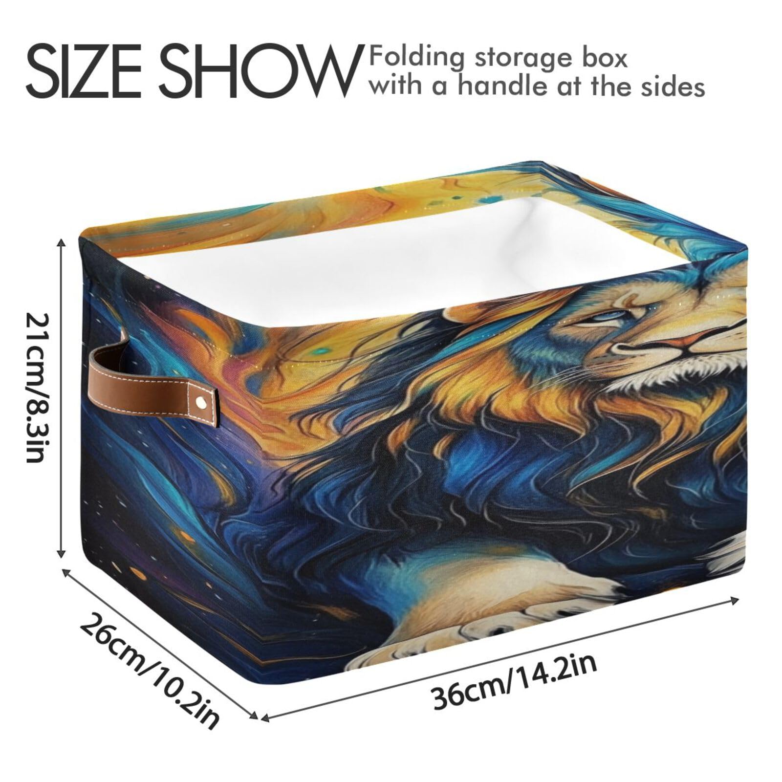 Large Foldable Storage Baskets with Handles - 2 Pack Home Organization Bins for Closet, Shelves & More | Durable Fabric Organizer for Bedroom, Laundry & Kids Toys (Magnificent Lion Design)