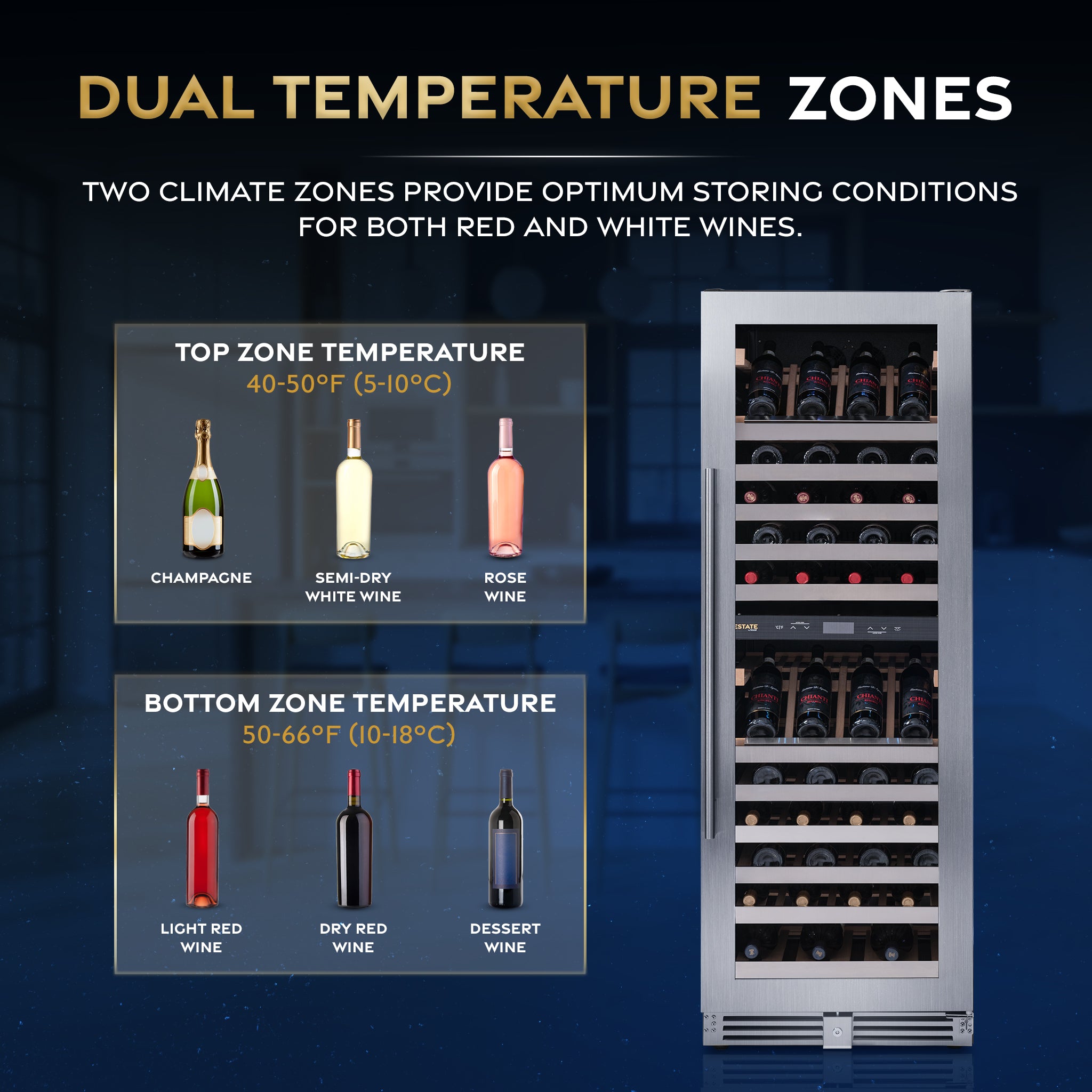 Newair® ESTATE 160 Bottle Freestanding Stainless Steel Wine Cooler Refrigerator - Perfect for Home Bars, Wine Cellars & Entertaining Spaces