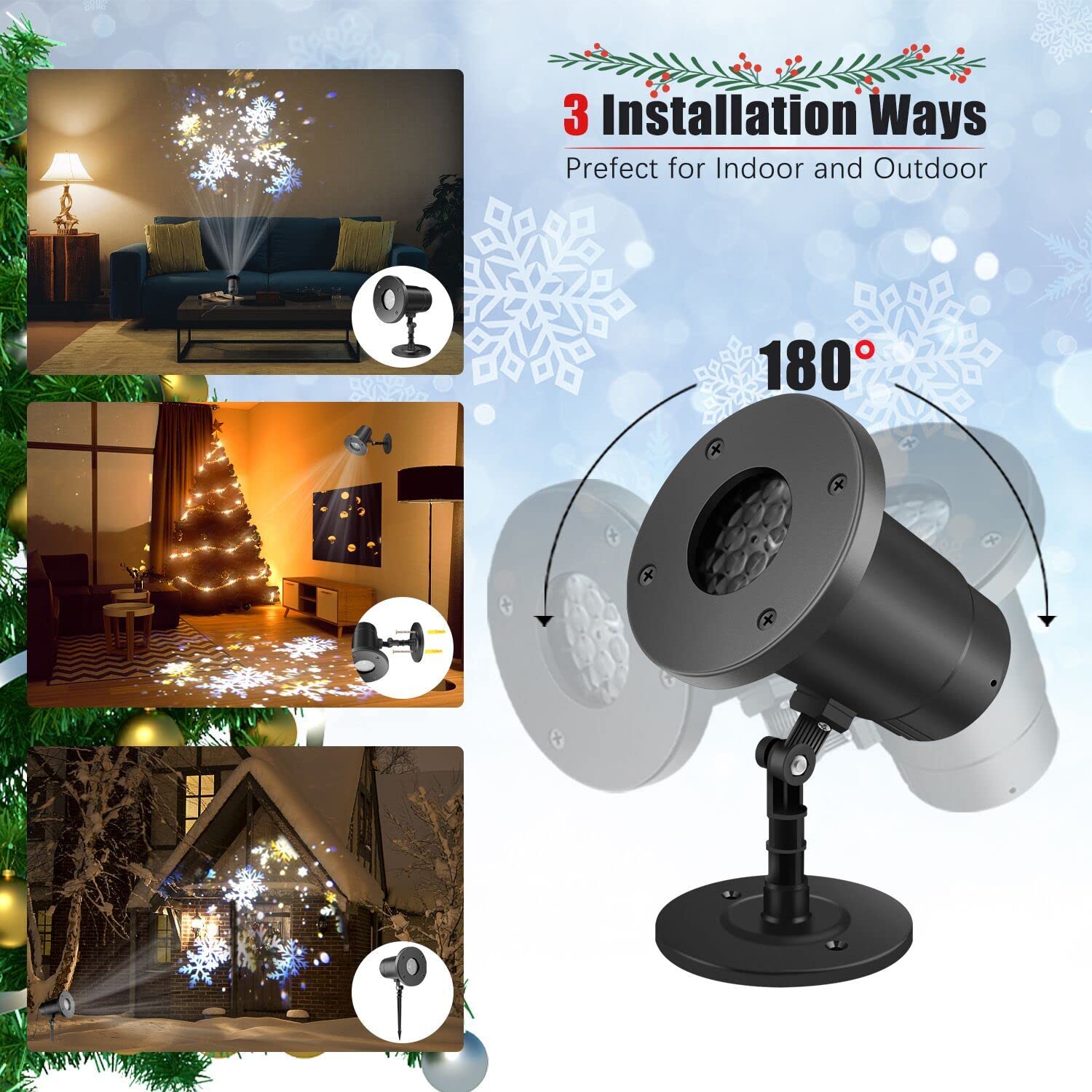 Liwarace LED Christmas Snowflake Projector Lights - Waterproof Outdoor/Indoor Xmas Decor with Remote - Perfect for Holiday Yard, House, Party & Gift for Women Men