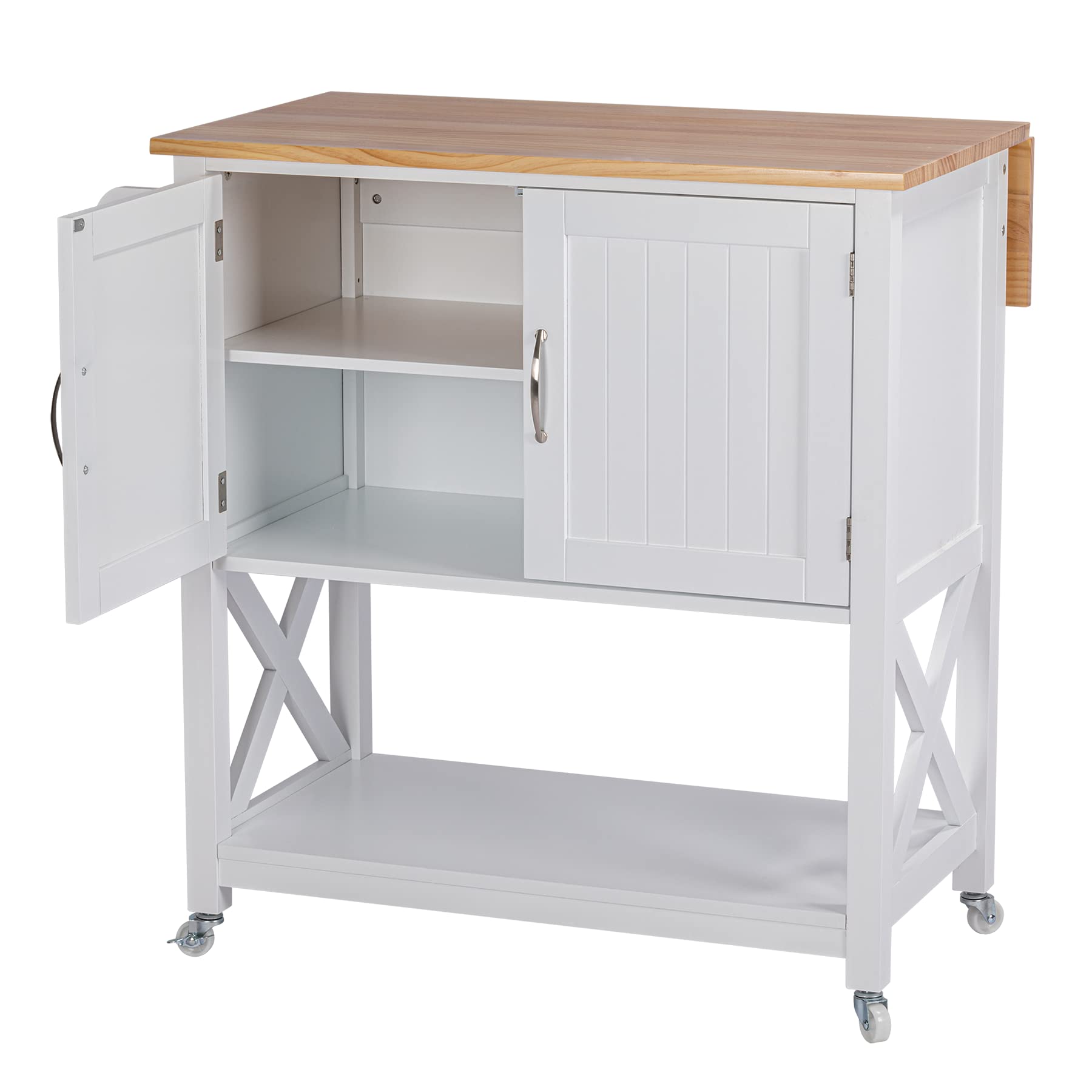 Spirich Kitchen Island on Wheels with Storage Cabinet - White Rolling Kitchen Cart with Drop Leaf & Towel Rack | Portable Mobile Workstation for Small Kitchens, Dining Rooms & Apartments | Perfect for Food Prep, Extra Counter Space & Storage Organization