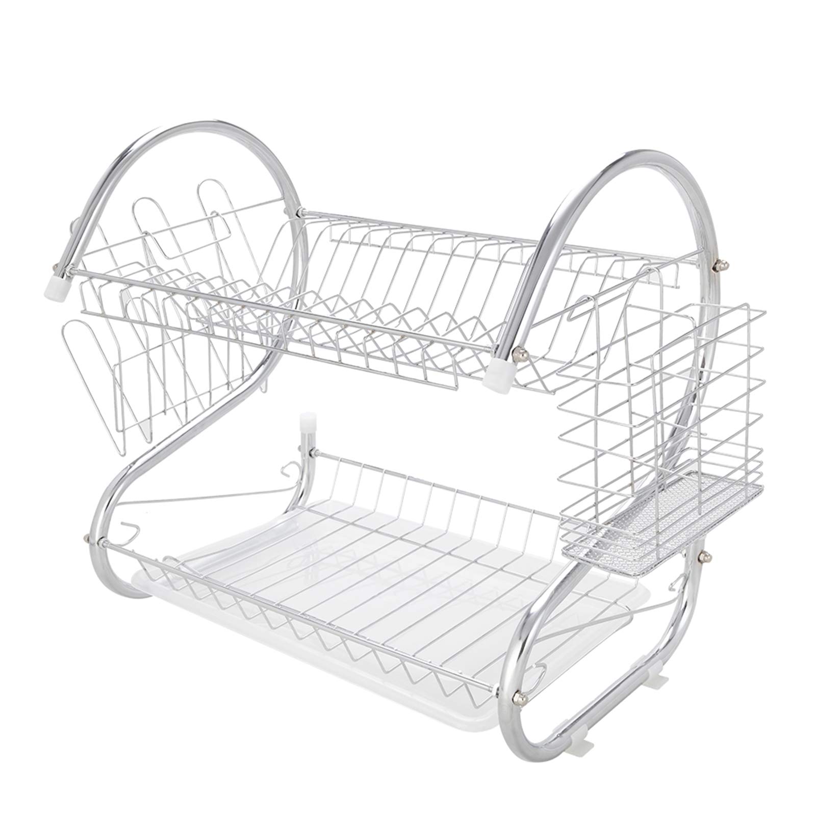 MUMAX 2-Tier Dish Drying Rack with Drainboard - Space Saving Kitchen Counter Organizer for Plates, Cups & Utensils - Perfect for Small Kitchens, Apartments & RVs - Includes Cup Holder & Cutlery Tray