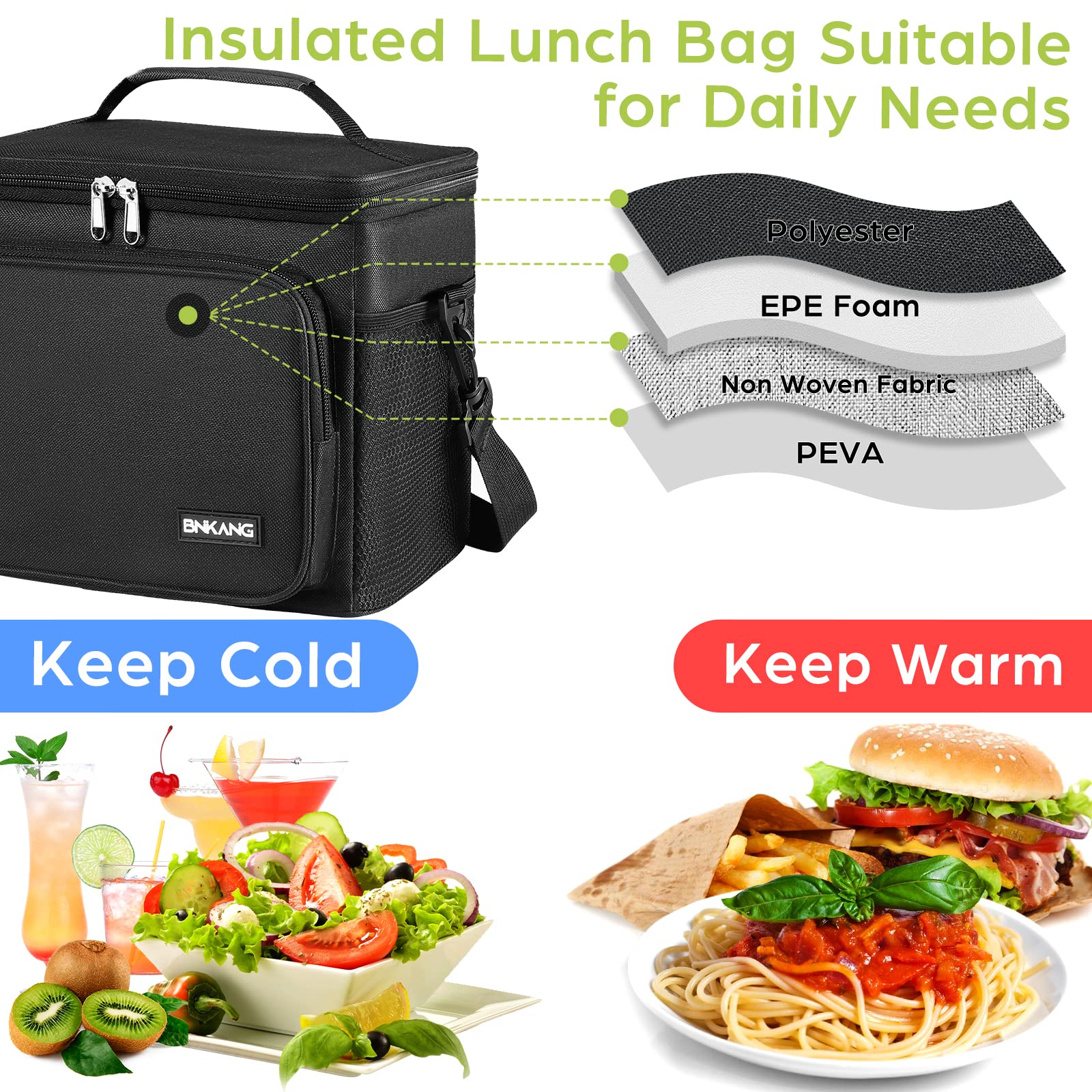 Insulated Lunch Bag for Men & Women - Reusable Leakproof Cooler Lunch Box with Adjustable Shoulder Strap (Black) | Perfect for Work, School, Picnics & Outdoor Activities