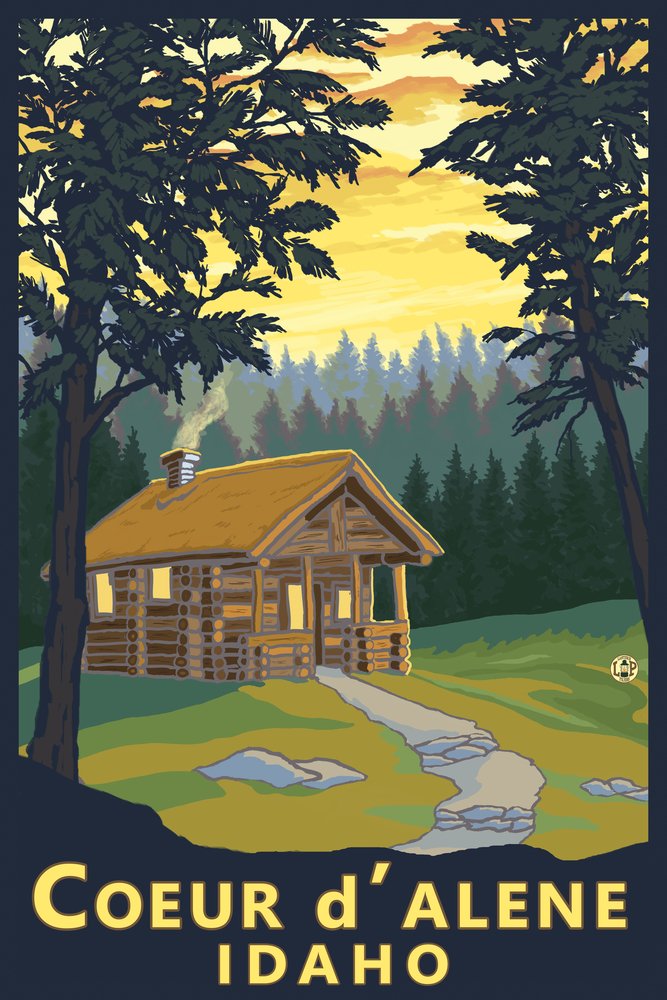 12x18 Coeur D'Alene Idaho Cabin in Woods Wall Art Poster - Rustic Cabin Decor for Living Room, Bedroom & Office - Nature Inspired Home Decor for Cabin Lovers