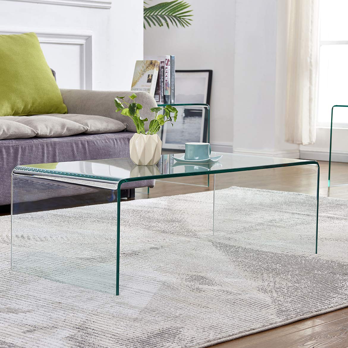 Premium Tempered Glass Coffee Table - Small Modern Clear Living Room Center Table with Sturdy Metal Frame - Perfect for Small Spaces, Apartments & Match with Area Rugs (36
