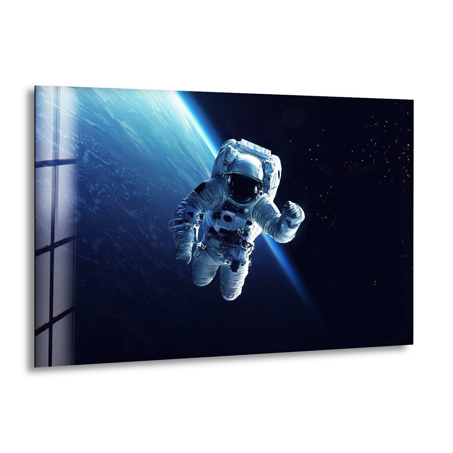 Astronaut Spacewalk Glass Wall Art - Stunning Space-Themed Decor for Living Room, Bedroom & Office