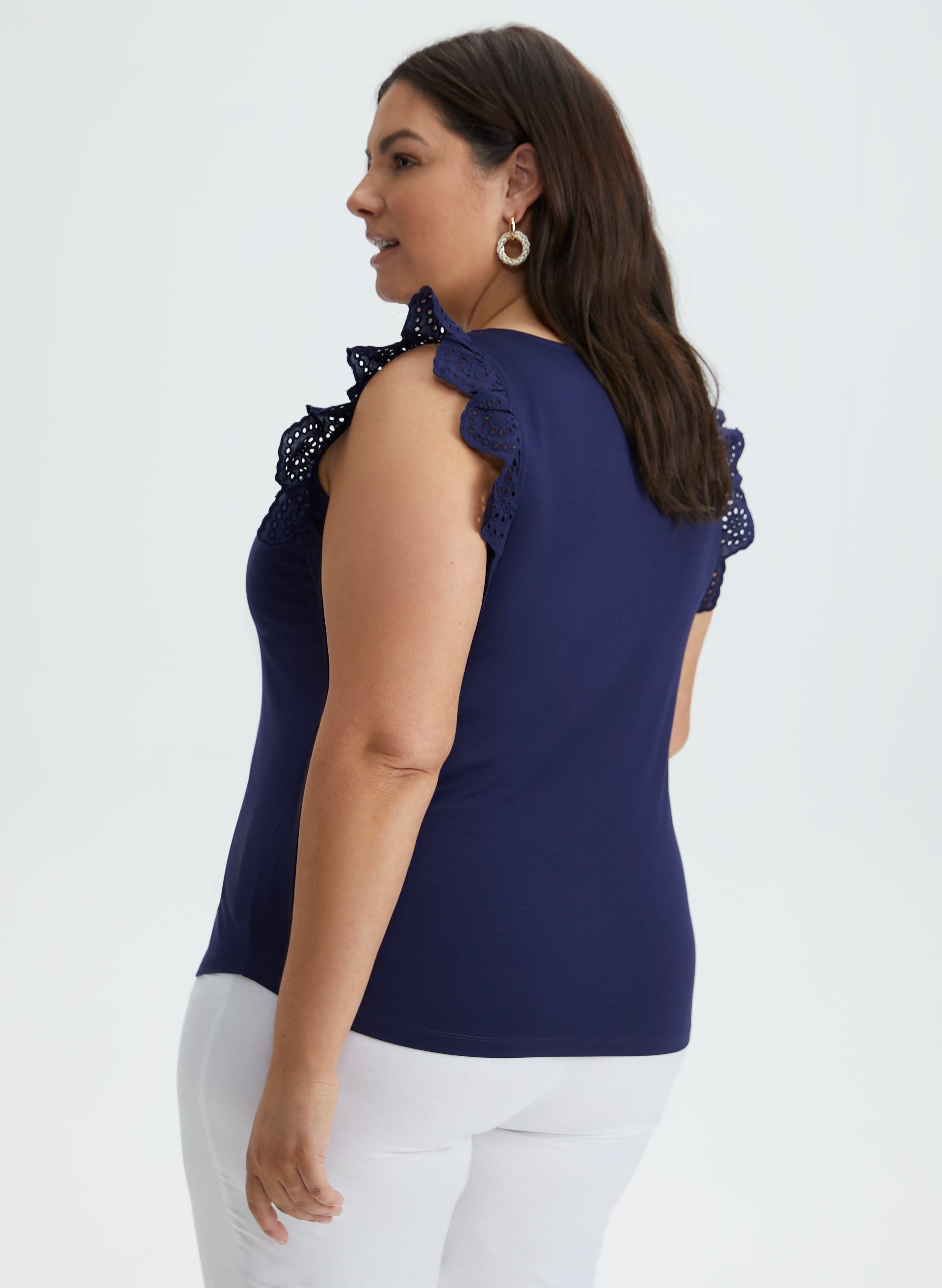 Eyelet Cap Sleeve T-Shirt for Women - Breathable Summer Top with Lace Detailing | Perfect for Casual Outings, Beach Wear & Layering