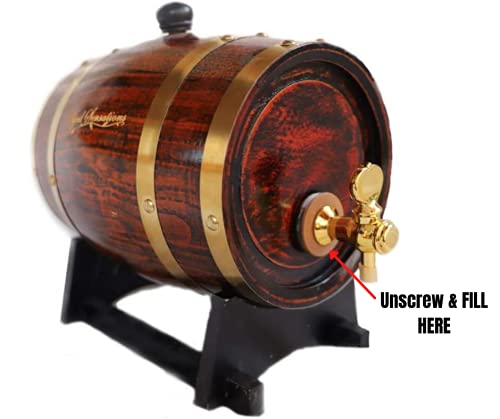 Premium Oak Whiskey Barrel Dispenser (3 Liter) – Aged Sensations for Liquor, Wine, Spirits & Beer – Holds Entire Bottle/Handle – Perfect for Home Bar, Gifts & Whiskey Tasting Events