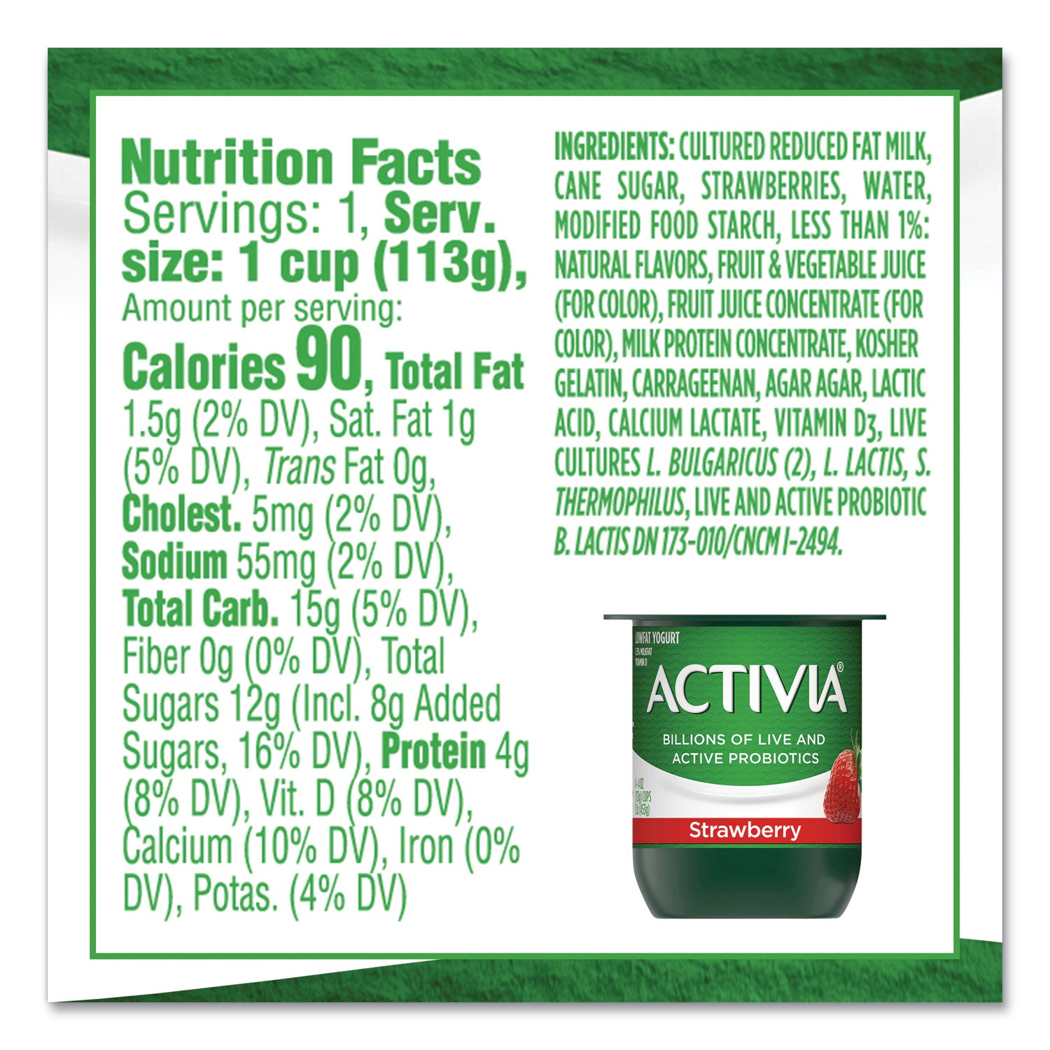 Activia® Probiotic Lowfat Yogurt Cups - 4 oz, Black Cherry, Peach & Strawberry Flavors, Pack of 24 | Healthy Breakfast, Snack & Smoothie Ingredient