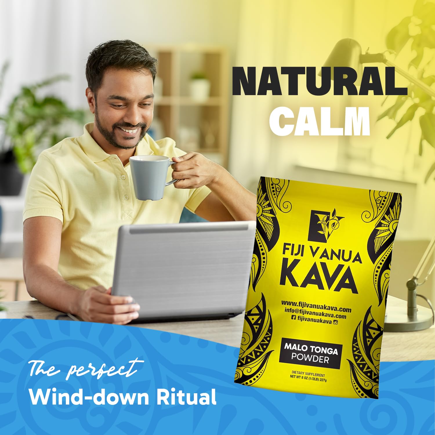 Premium Fiji Vanua Kava-Malo Tonga Kava Drink Powder - 8oz Medium Grind Traditional Kava Root Powder for Smooth & Creamy Taste - Easy to Prepare Natural Relaxation Drink for Stress Relief & Social Gatherings