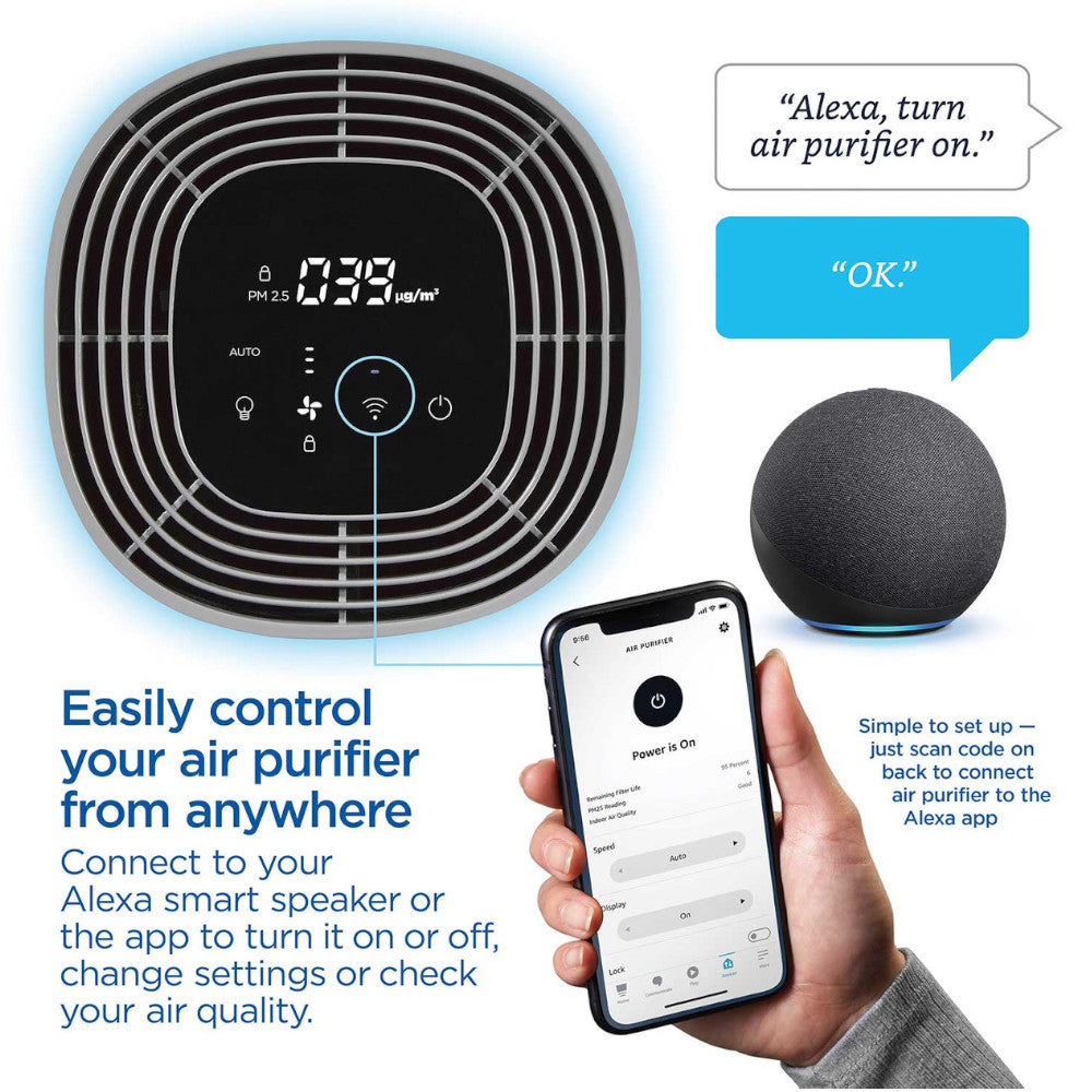CLOROX 11031 Alexa Smart Medium Room True HEPA Air Purifier - Clean Air for Home, Office & Bedroom - Removes Allergens, Dust & Odors