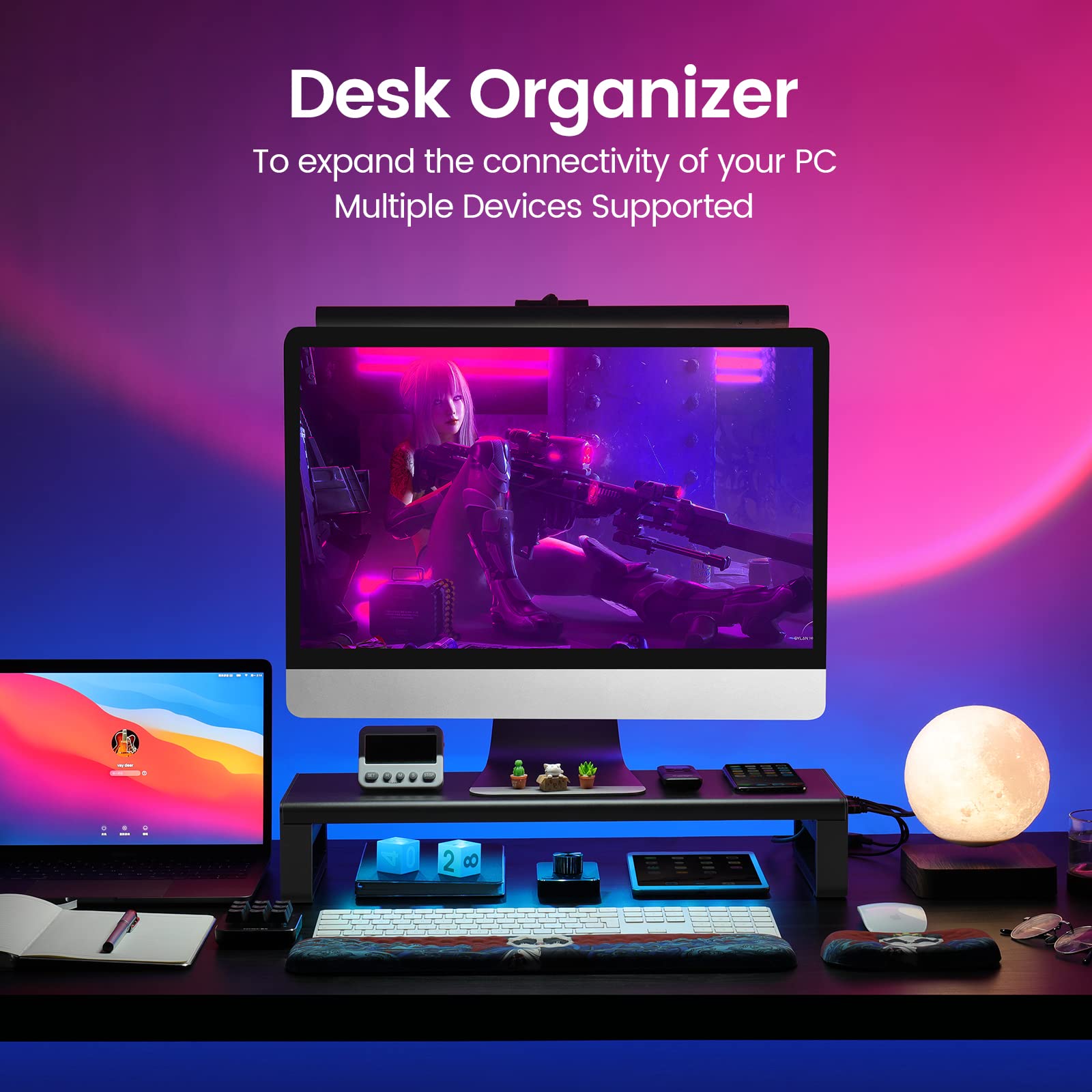 VAYDEER Aluminum Monitor Stand with USB 3.0 Hub - Ergonomic Laptop Riser with Keyboard Storage, Desk Organizer for Computer & Notebook (Fits up to 27