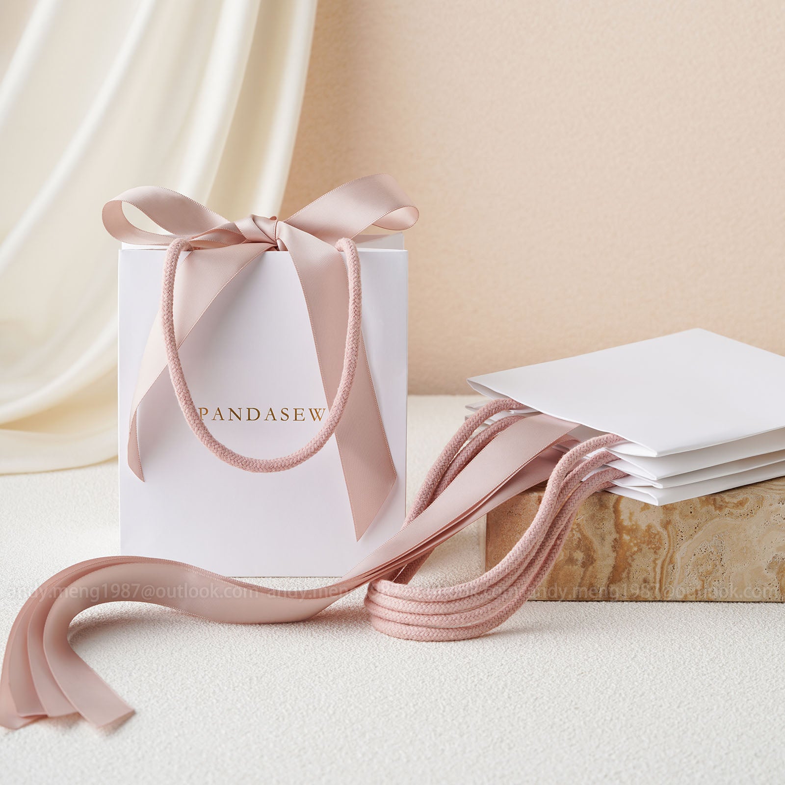 50-Piece Custom Jewelry Gift Bags with Bow - 5x3x6 Inches Personalized Logo Paper Shopping Bags for Jewelry Packaging, Wedding Favors & Retail Boutique Gifts (STB 167)