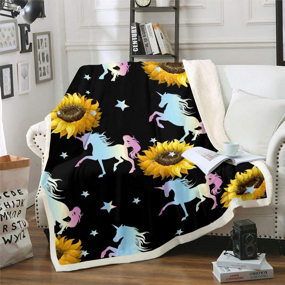 Soft Kids Unicorn Sherpa Throw Blanket - Cozy Flannel Fairy Blanket for Couch, Sofa & Bed - 60x80 Inches Twin Size - Perfect for Nursery, Living Room & Winter Snuggling