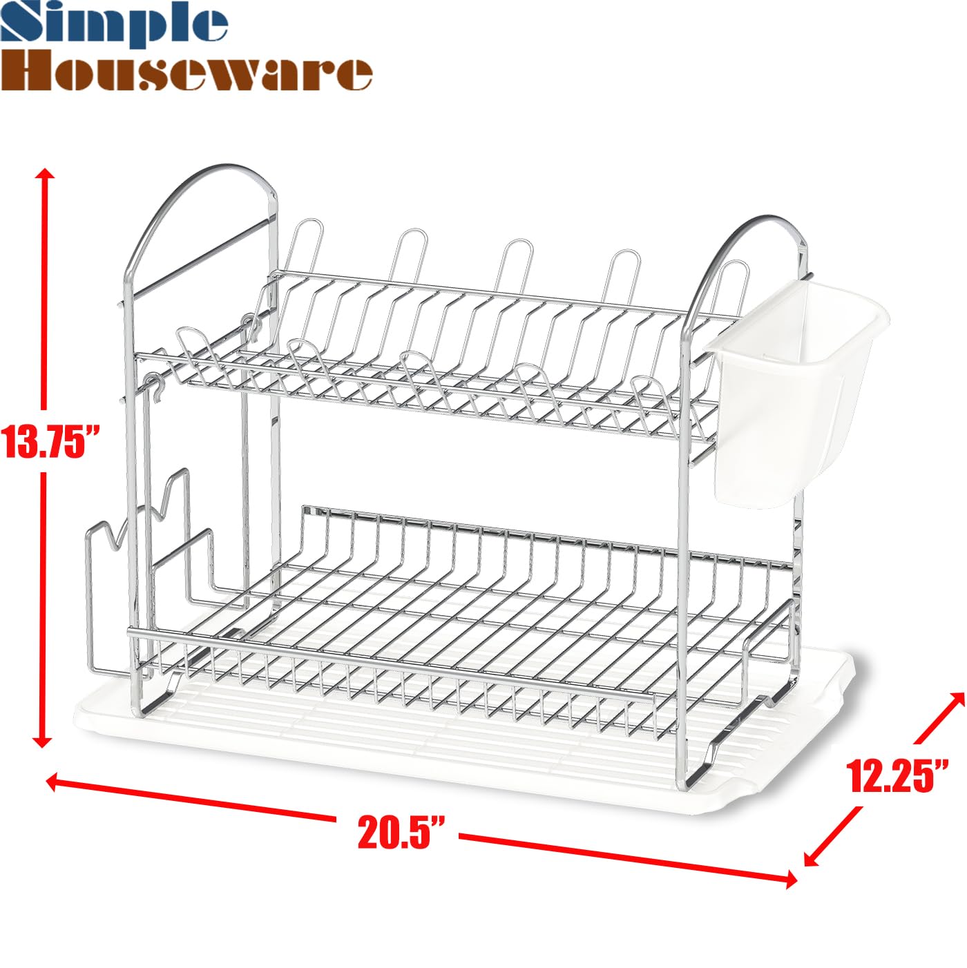 2-Tier Stainless Steel Dish Drying Rack with Drainboard | Space-Saving Kitchen Organizer | Perfect for Small Kitchens & Countertops | Chrome Finish | Simple Houseware Brand