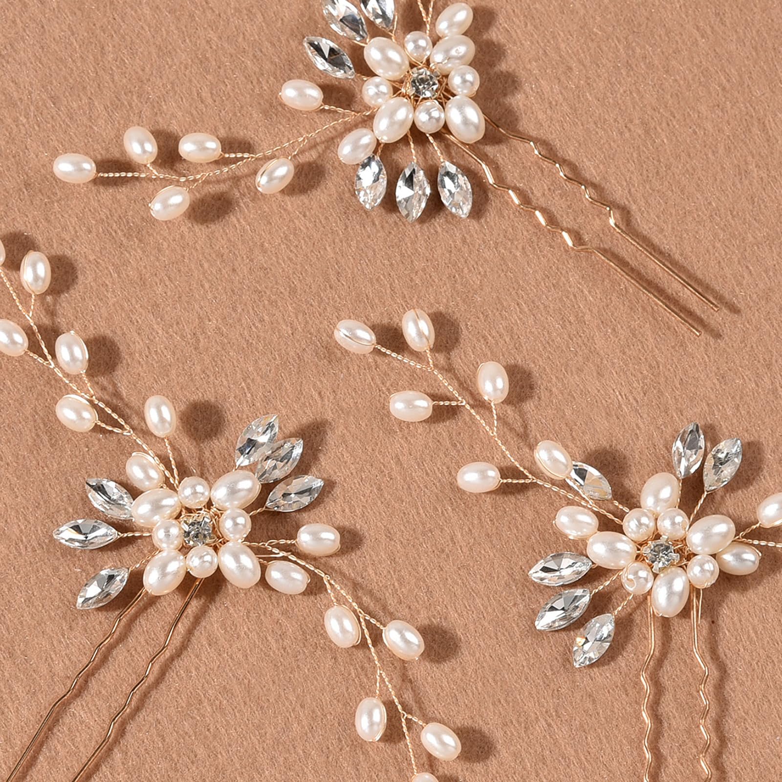 3 PCS SONGQEE Pearl Flower Crystal Bridal Hair Pins - Rhinestone Wedding Hair Clips for Bride & Bridesmaids, Bobby Pins & Headpiece Accessories (Perfect for Weddings, Prom, Parties & Special Occasions)