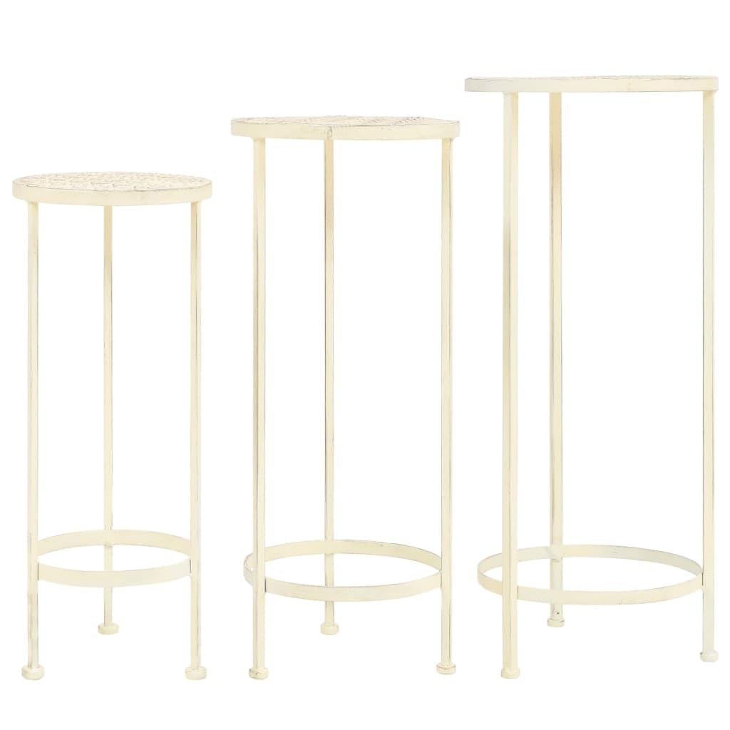 vidaXL 3-Piece Vintage Plant Stand Set - Heavy Duty Metal Flower Pot Holder, Antique White Home Decor for Indoor & Outdoor Use | Perfect for Living Room, Patio, Garden Display